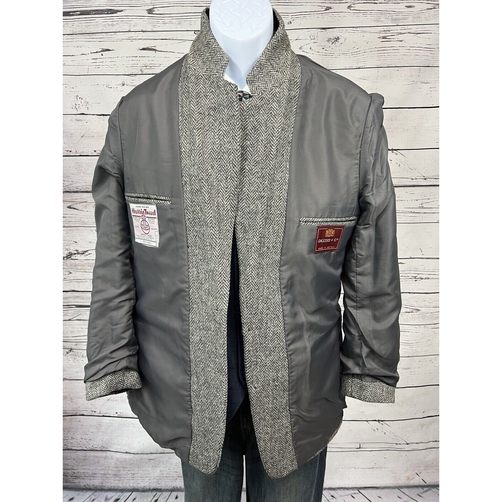 Harris Tweed 2 Button Blazer Mens 41R Wool Jacket Sport Coat Herringbone Gray