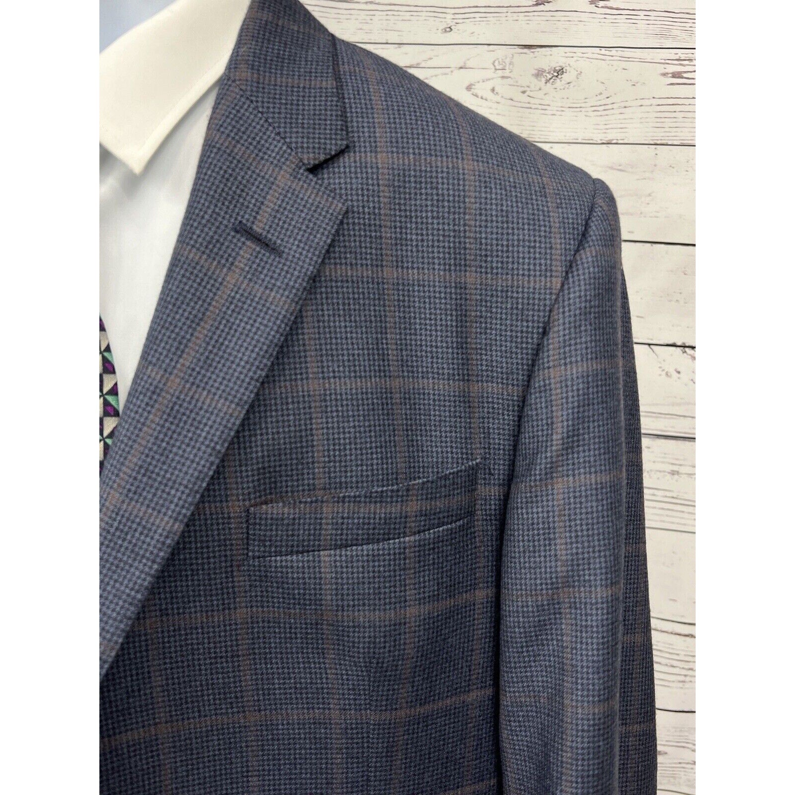 Coppley Gibson 2 Button Sport Coat Mens 50T Windowpane Wool Blue Jacket