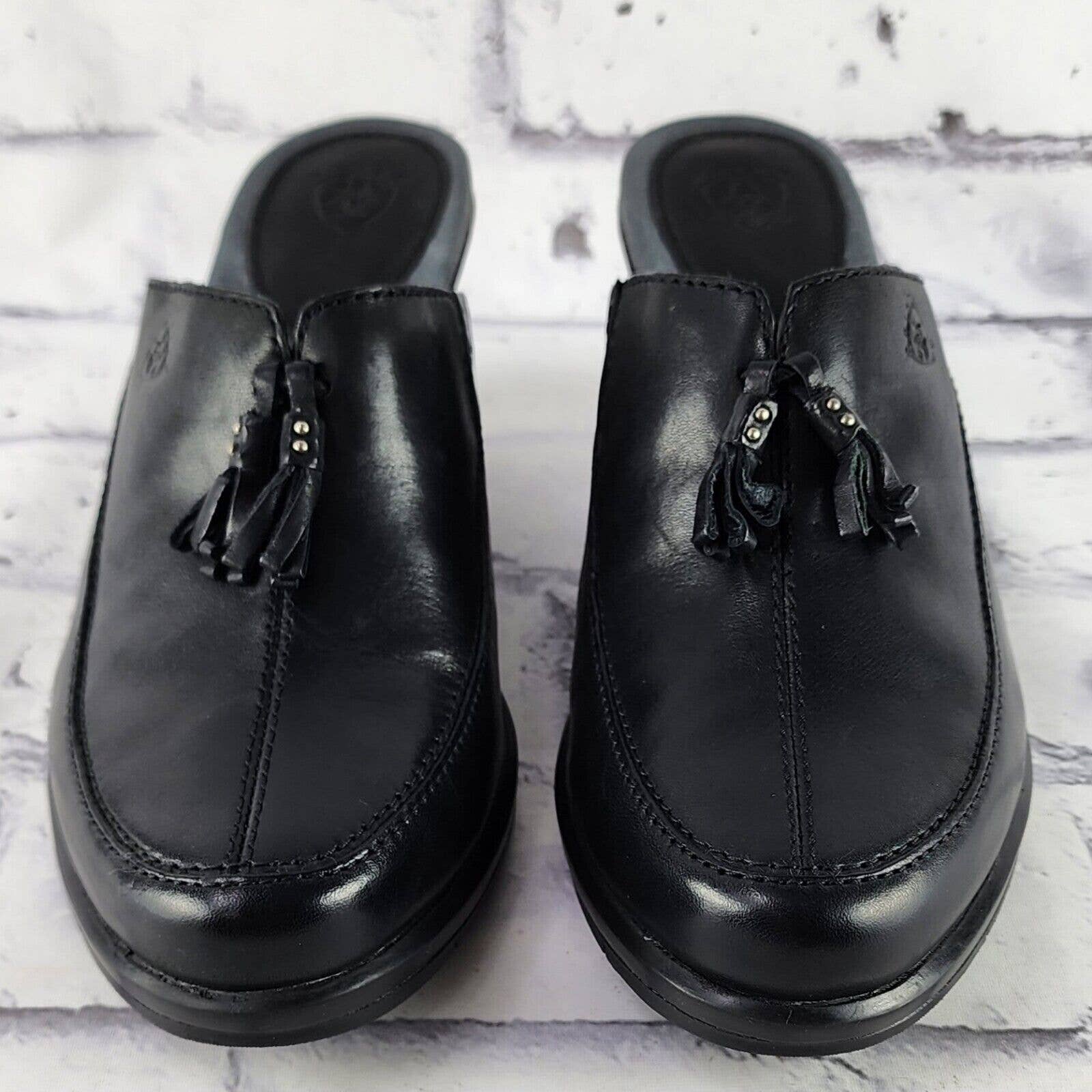 Ariat Tassel Wedge Mules Women's Size 6.5 B Black Leather Casual Slip On Heels