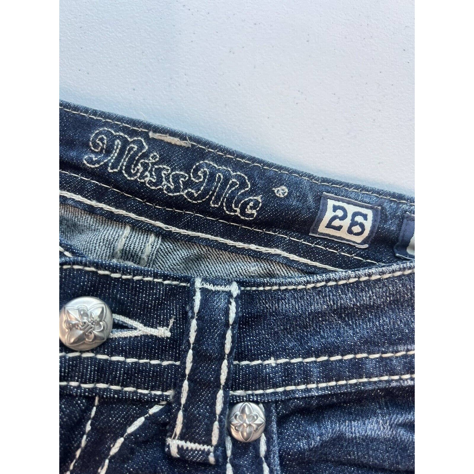 Miss Me Bootcut Jeans Women’s 26 Dark Wash Rhinestones Frayed Hem 26x30 JW5161B4