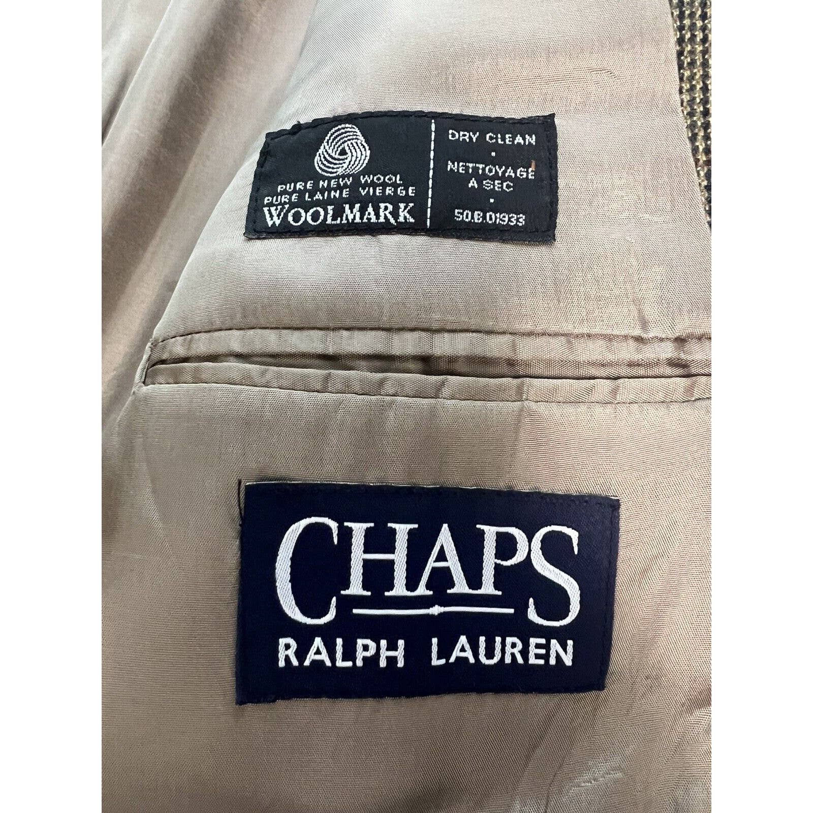 Ralph Lauren 2 Button Sport Coat 40R Lambswool Jacket Blazer Brown Check Vintage