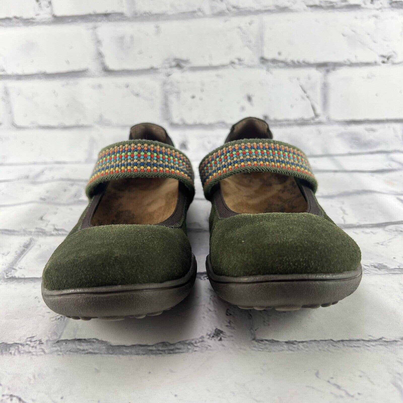 Taos Bandana Mary Jane Shoes Womens 6.5 Slip On Flats Casual Comfort Green Suede