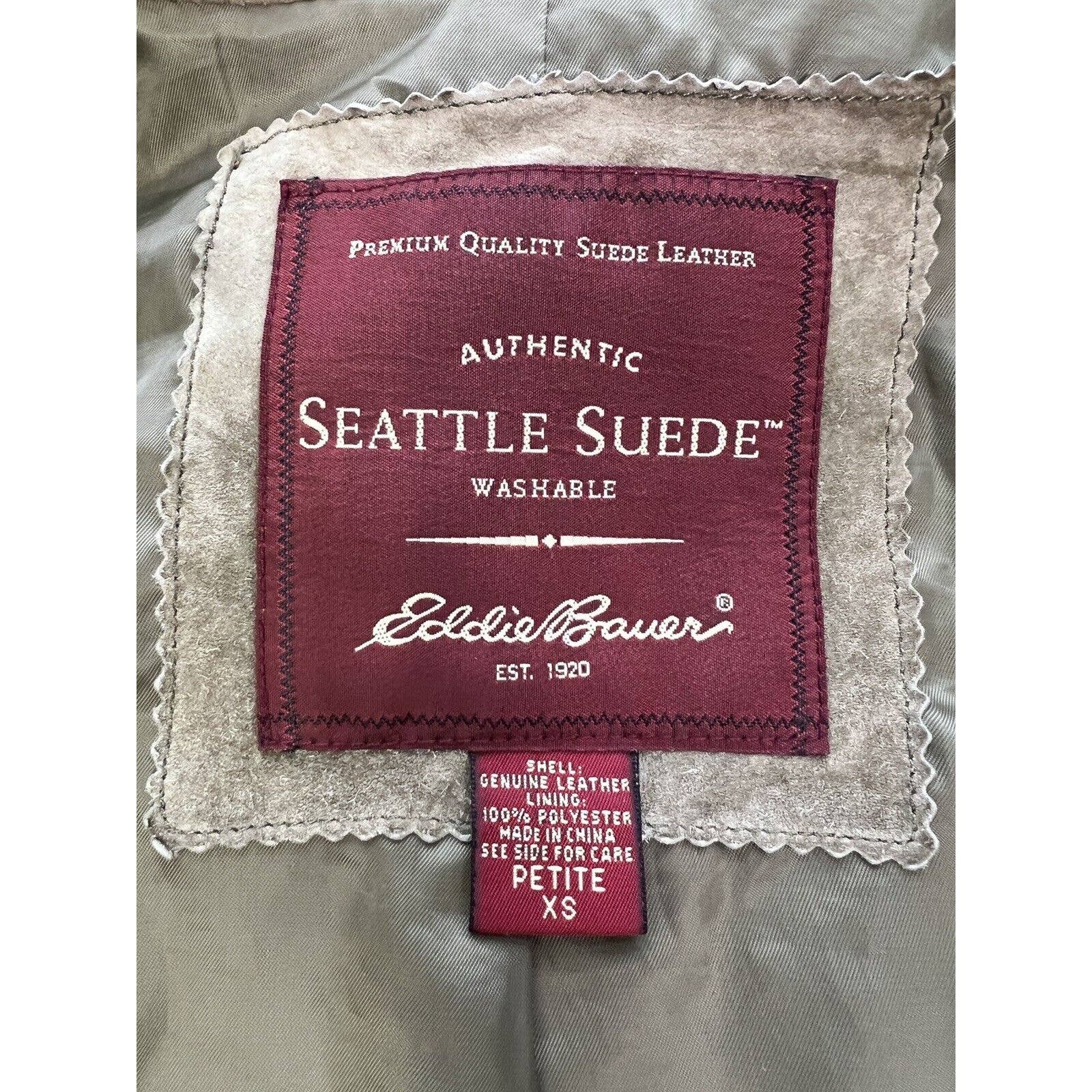 Eddie Bauer Suede Leather Jacket Women’s Petite XS Button Up Washable Trucker