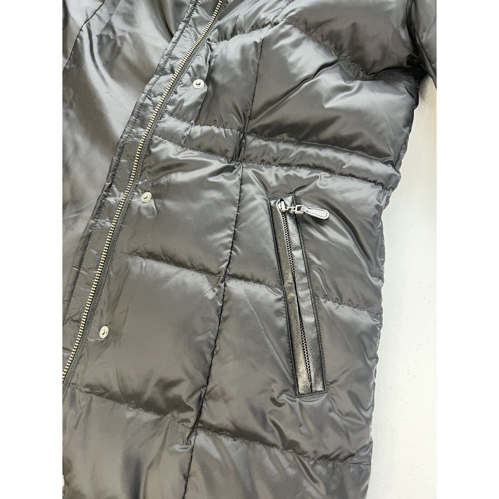 TALBOTS Long Down Puffer Coat Women’s Small Fur Lined Removable Hood Black