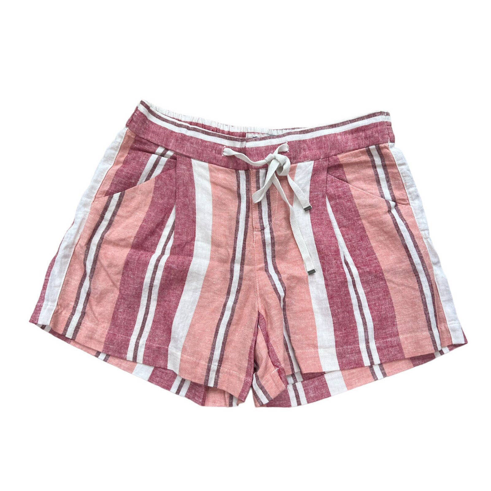 Old Navy Linen Blend Shorts Womens Size 2 High Waisted Striped Red White Casual