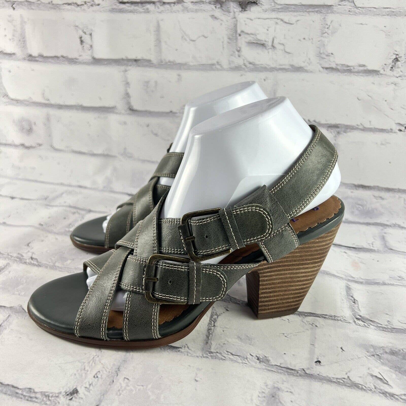 Indigo By Clarks Slingback Sandals Women’s 9 Strappy Double Buckle Green Leather