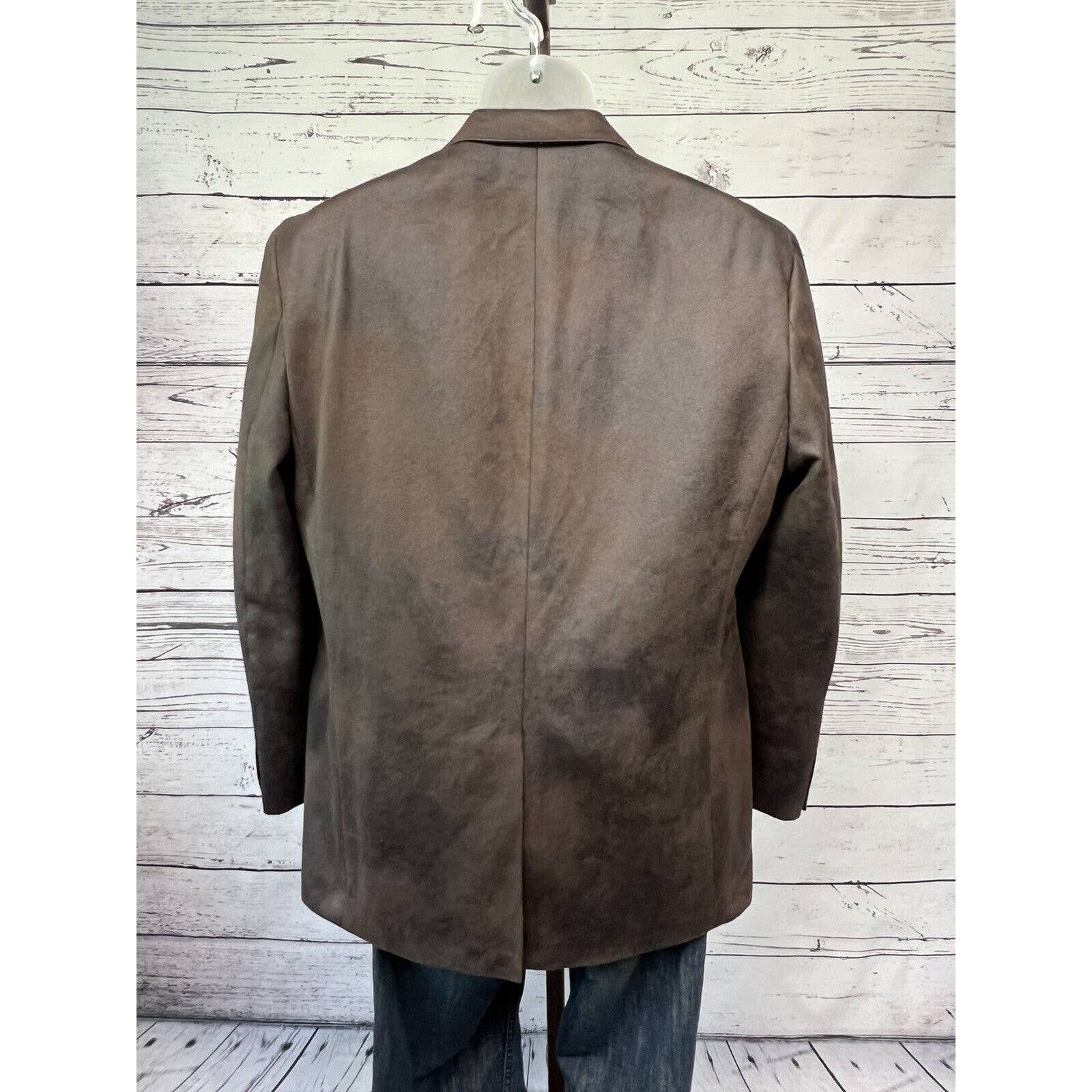 Michael Kors Men's Sport Coat 42R Distressed Faux Leather Blazer Jacket Brown
