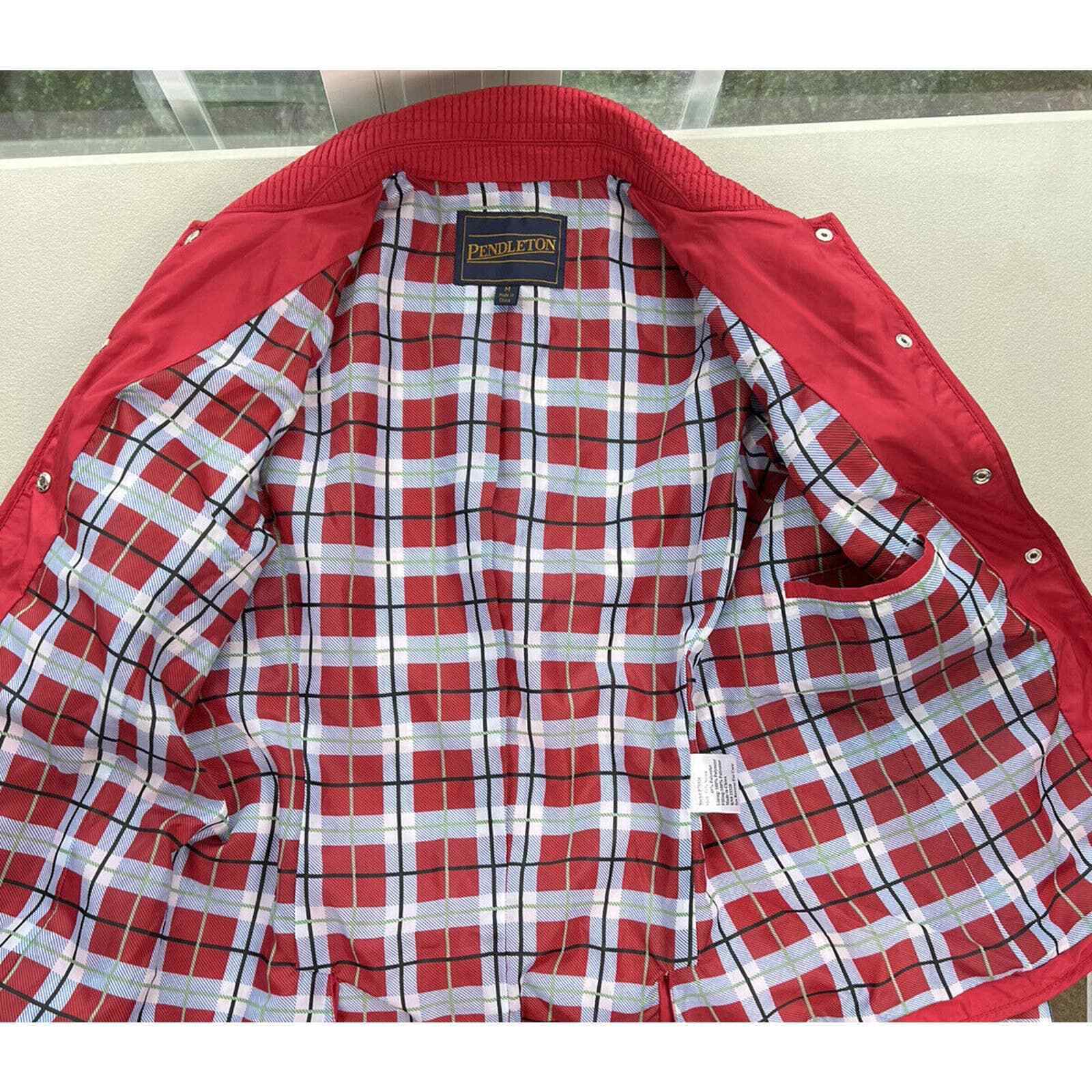 Pendleton Coat Women’s Medium Button Up Coat Red Plaid Lined Lightweight
