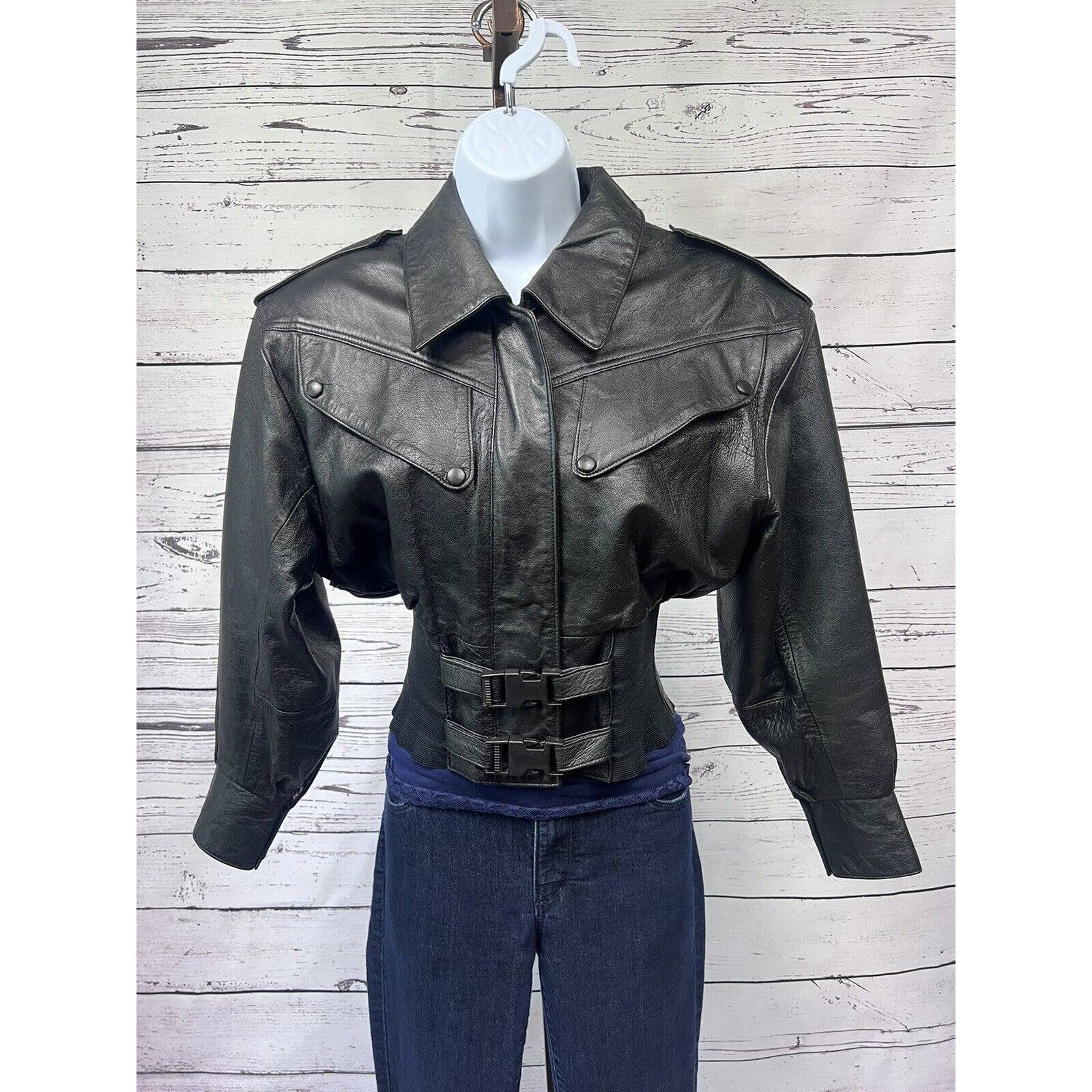 Vintage 80’s Handmade Italian Leather Moto Bike Jacket Women’s Medium Black