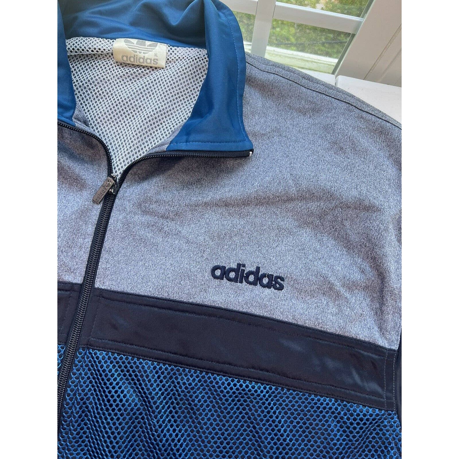 Vintage Adidas Warm Up Jacket Men’s XL Full Zip Mesh Lightweight Black Blue Gray