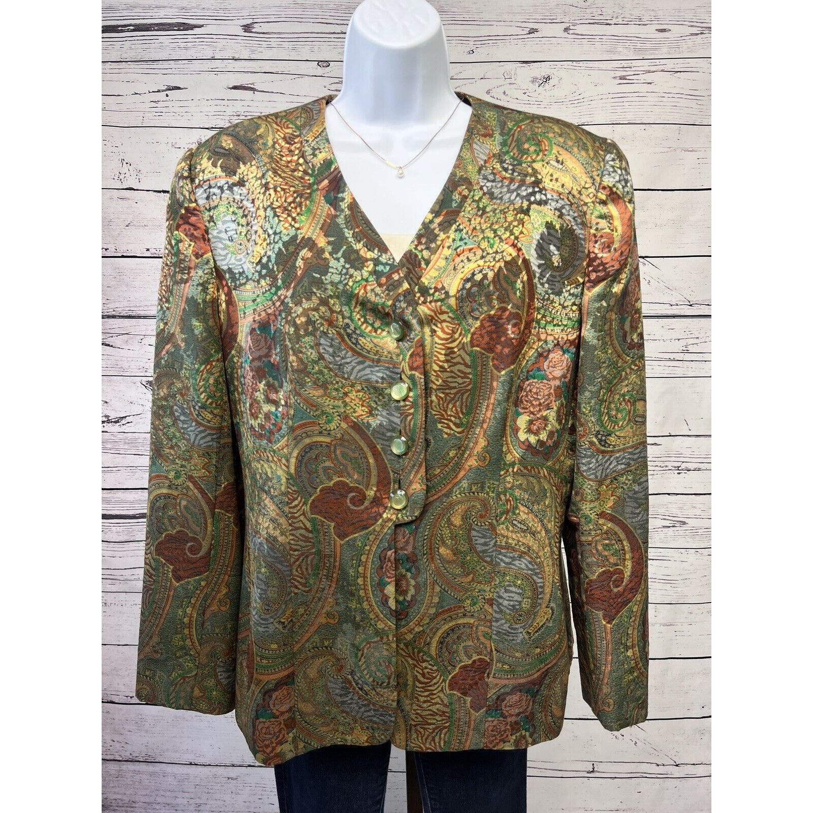 Carlisle Jacket Womens 14 Silk Wool Blend Floral Button Up Shimmer Lined Vintage