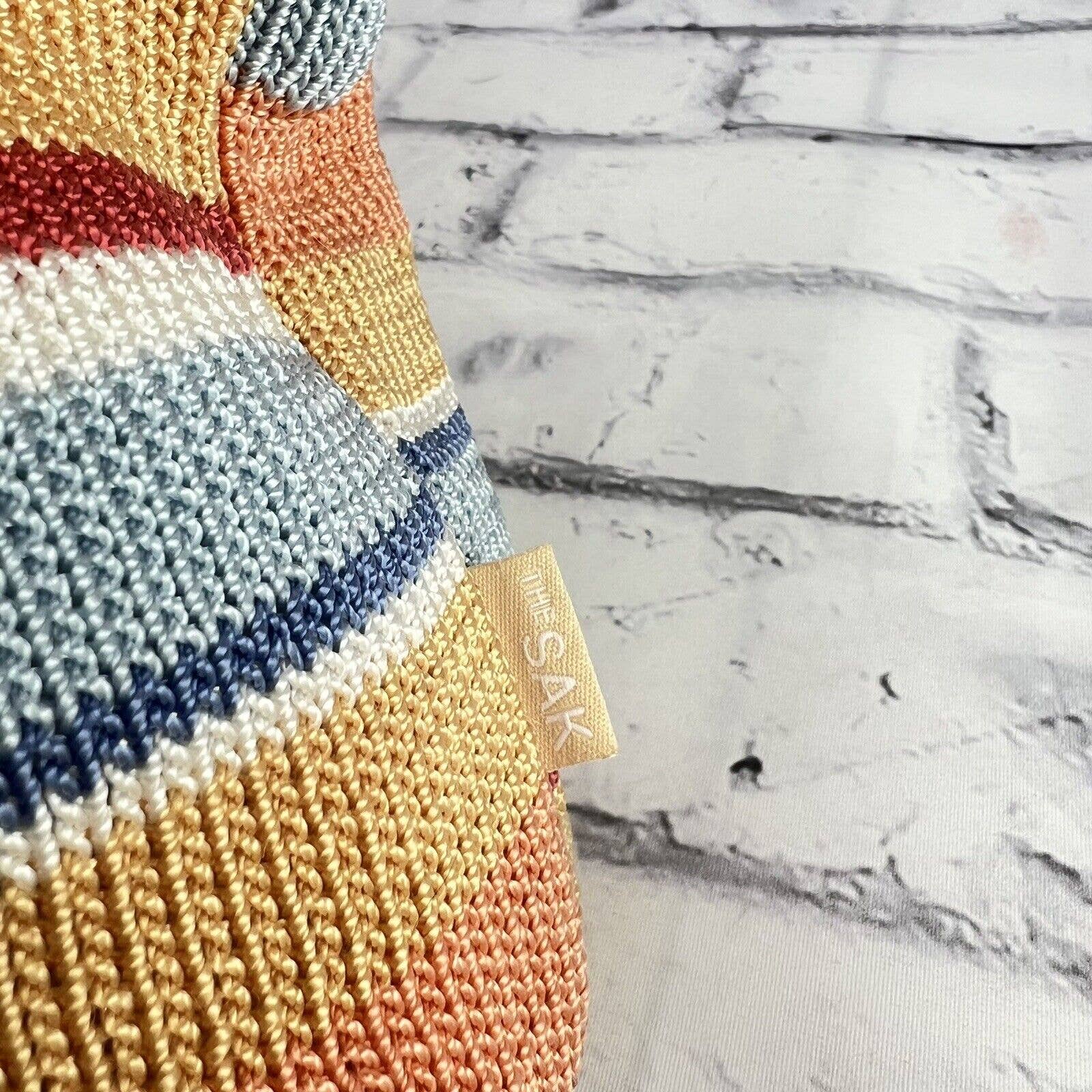 THE SAK Shoulder Bag Multi Color Striped Crochet Knit Bag Purse Tote