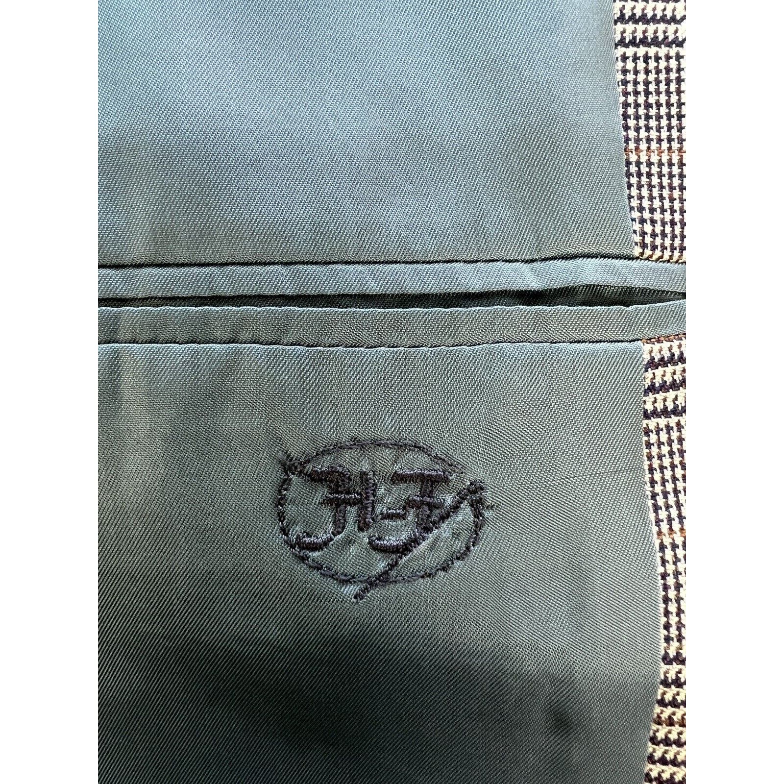 Hickey Freeman For Bergdorf Goodman 3 Button Blazer Men’s 38L Plaid Beige Jacket