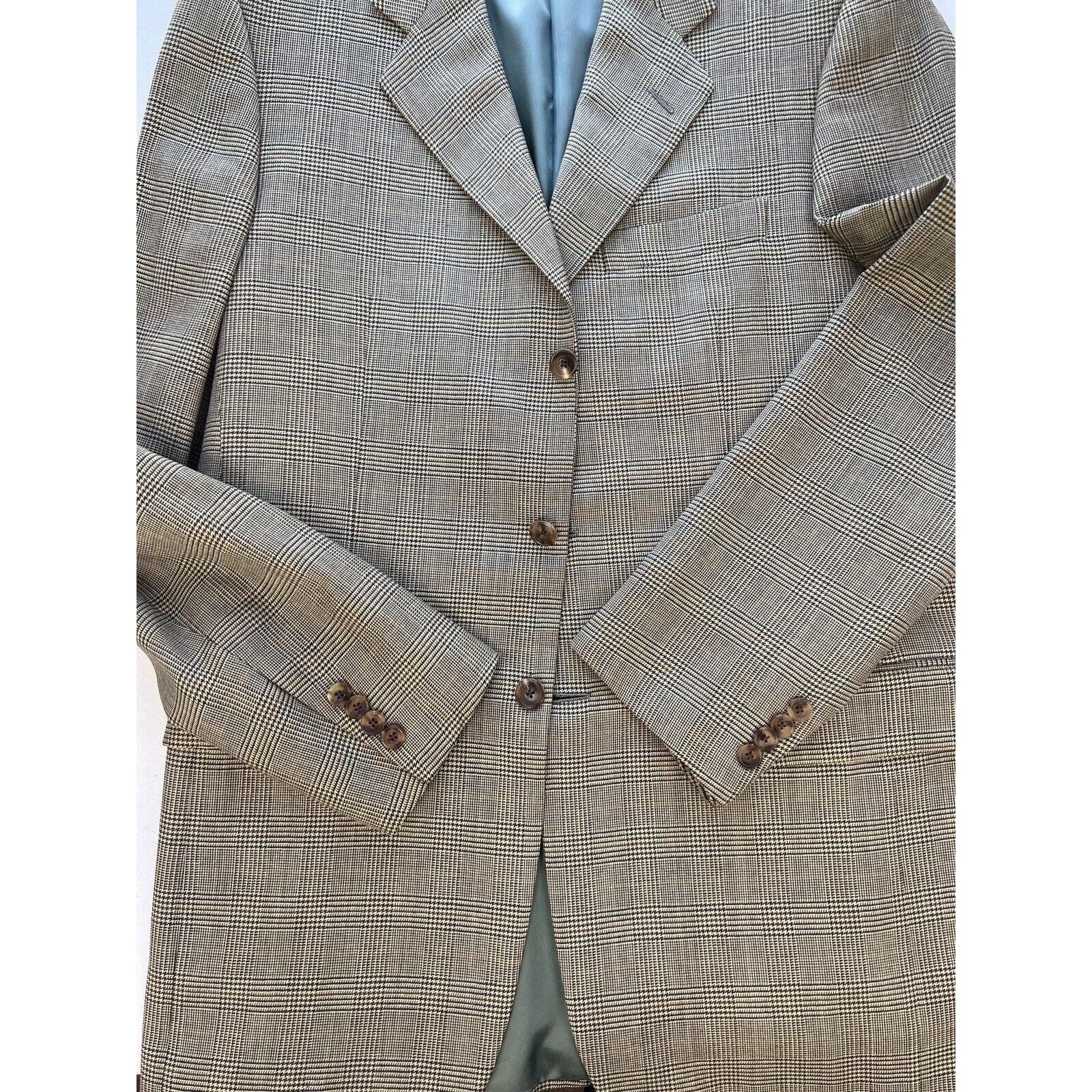 Hickey Freeman For Bergdorf Goodman 3 Button Blazer Men’s 38L Plaid Beige Jacket