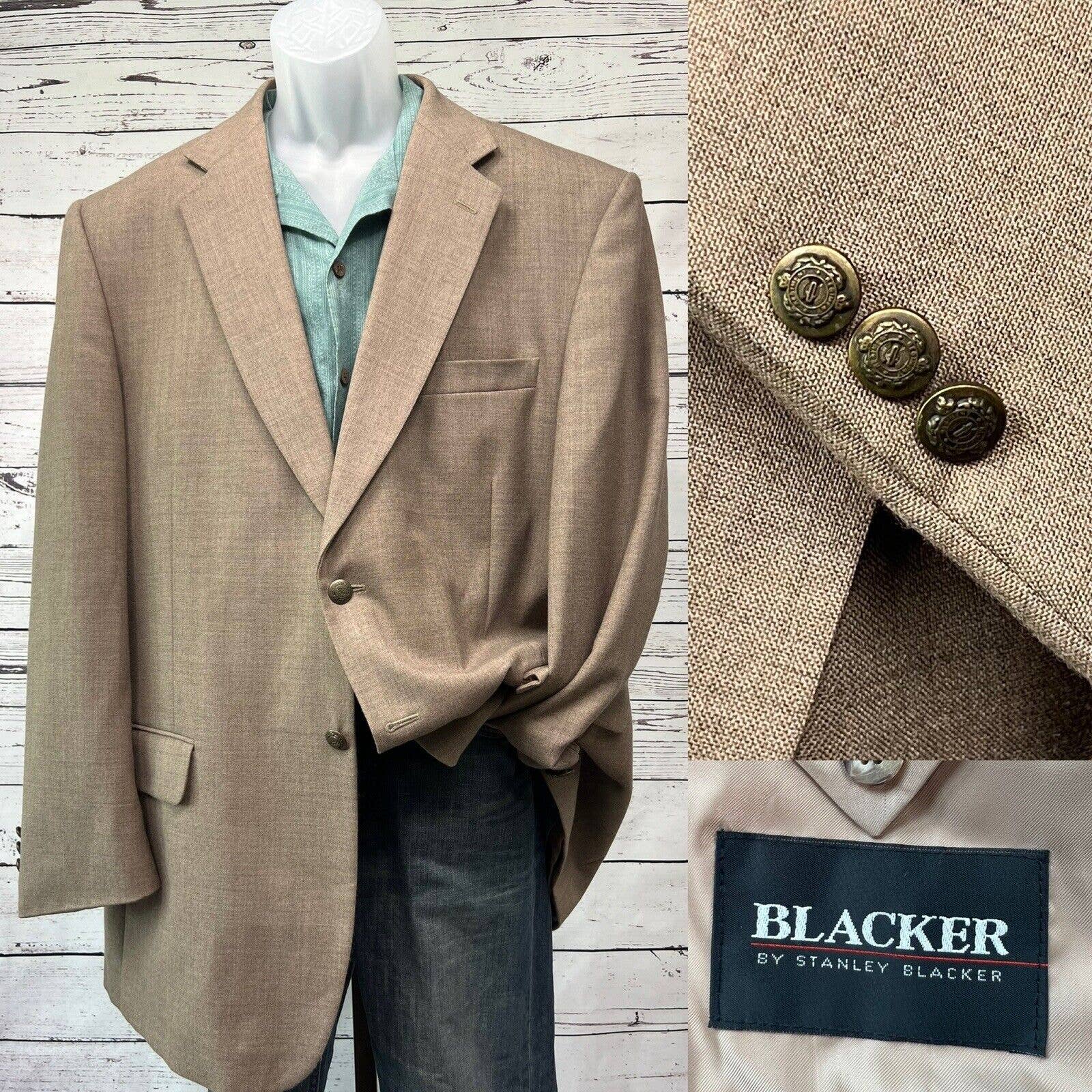 Stanley Blacker 2 Button Blazer Mens 46L Sport Coat Wool Blend Jacket Tan