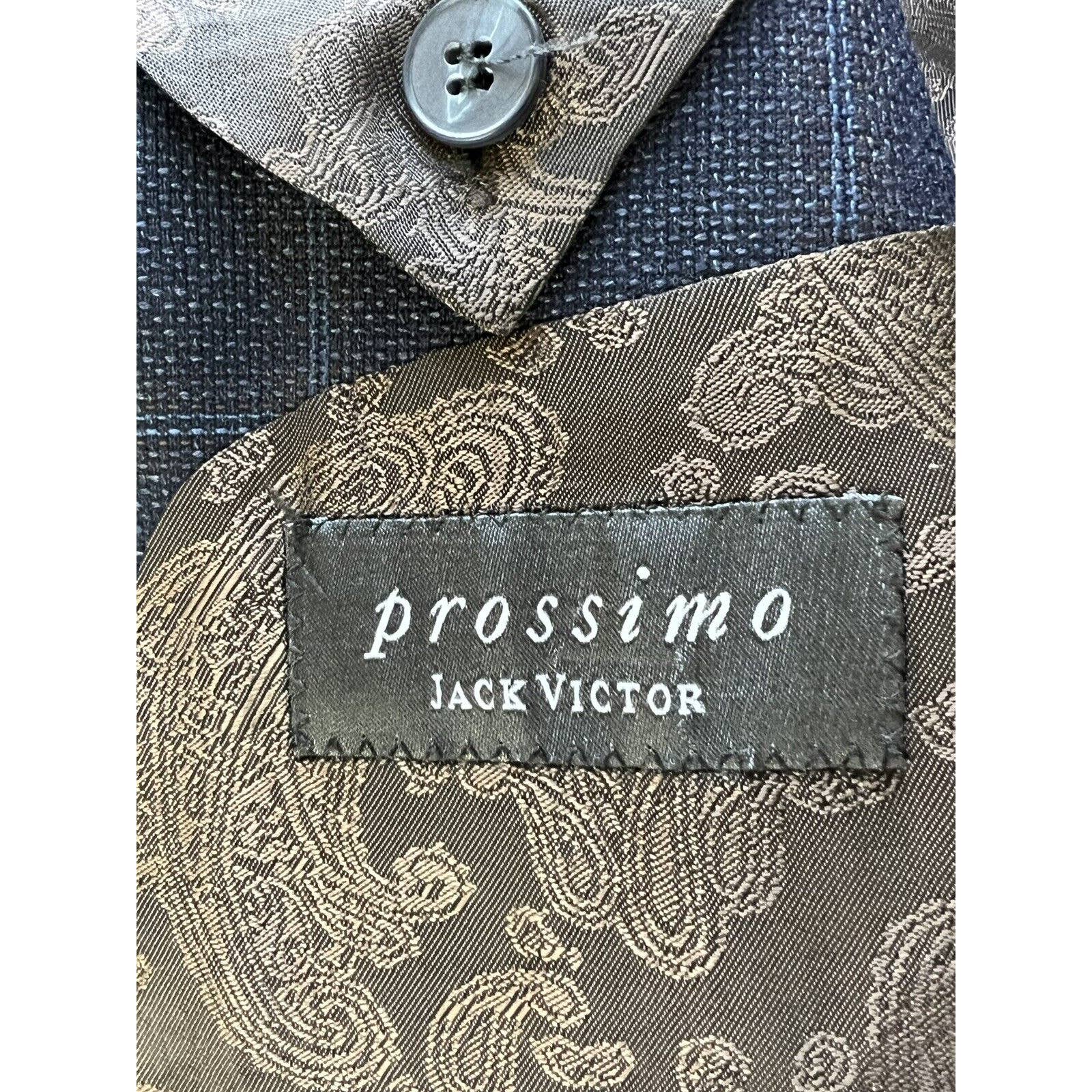 Jack Victor Prossimo 2 Button Sport Coat Men’s 44R Blue Windowpane Blazer