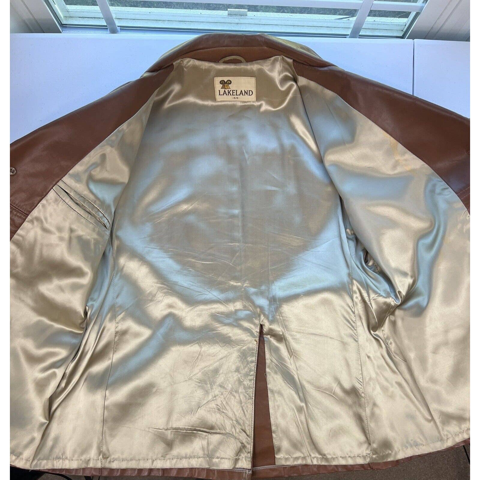 Vintage 70s Leather Blazer Coat Jacket Men's Size 44 Large Caramel Brown Mobster