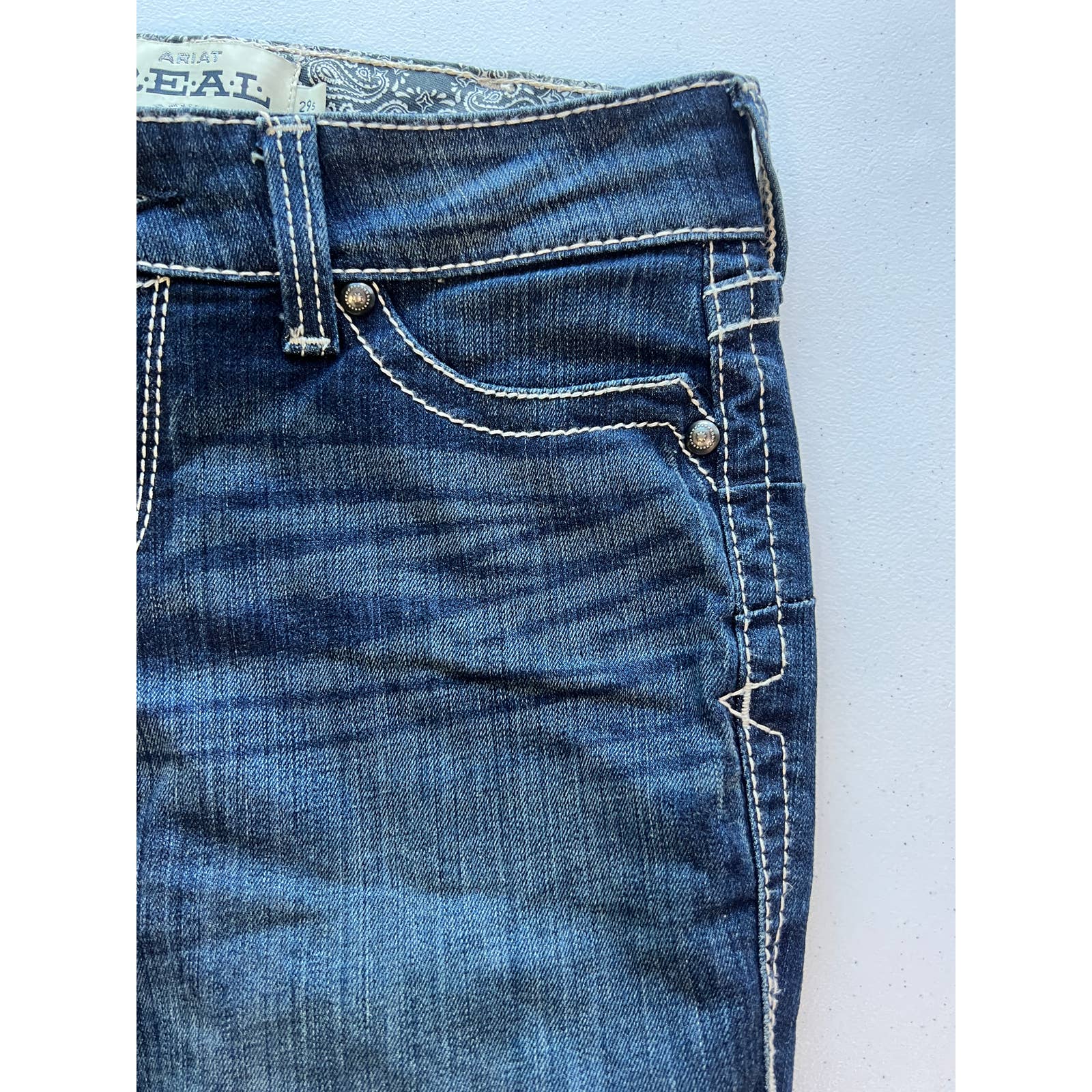 Ariat Real Jeans Womens 28S Boot Cut Low Rise Denim Stretch Dark Wash 28x30.5