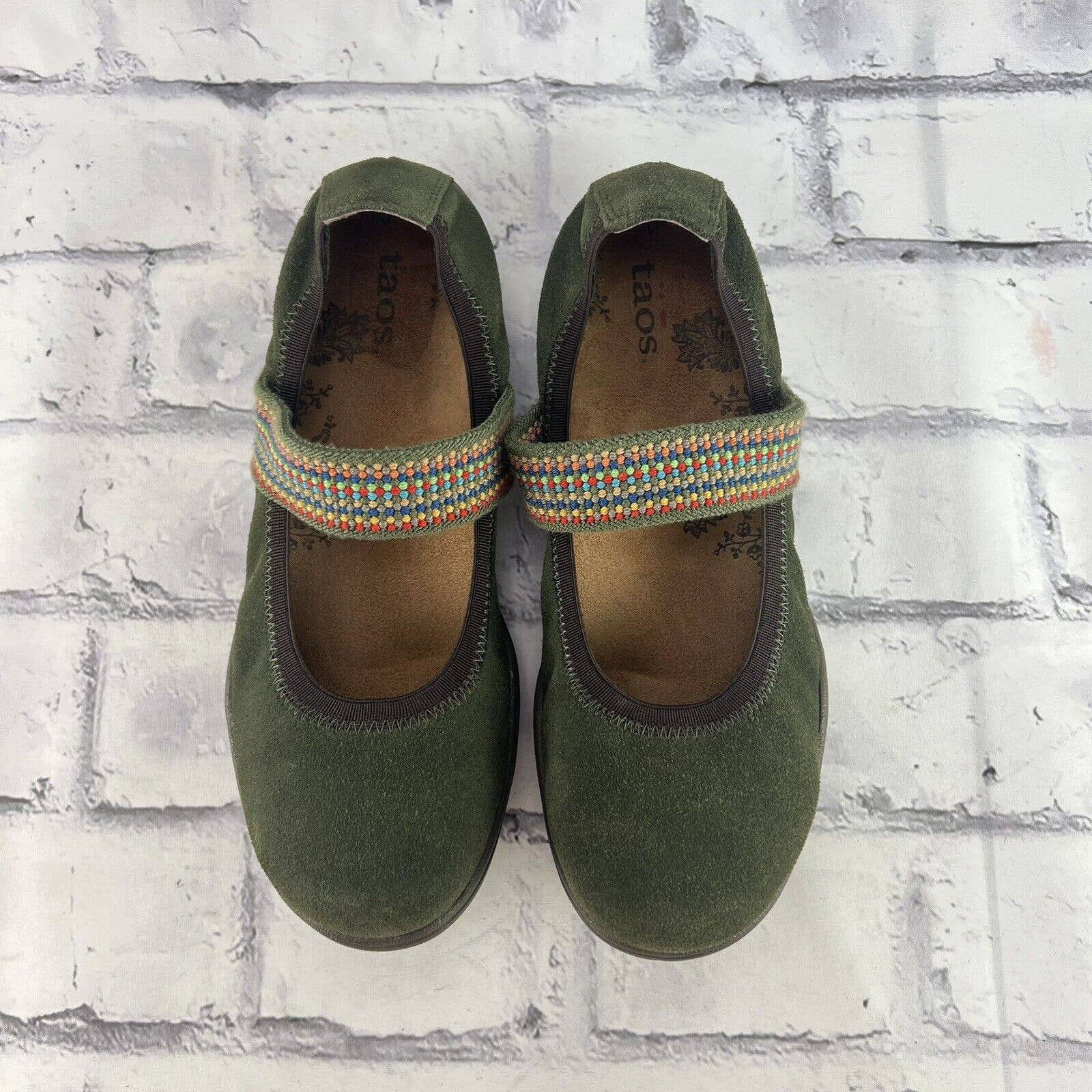 Taos Bandana Mary Jane Shoes Womens 6.5 Slip On Flats Casual Comfort Green Suede
