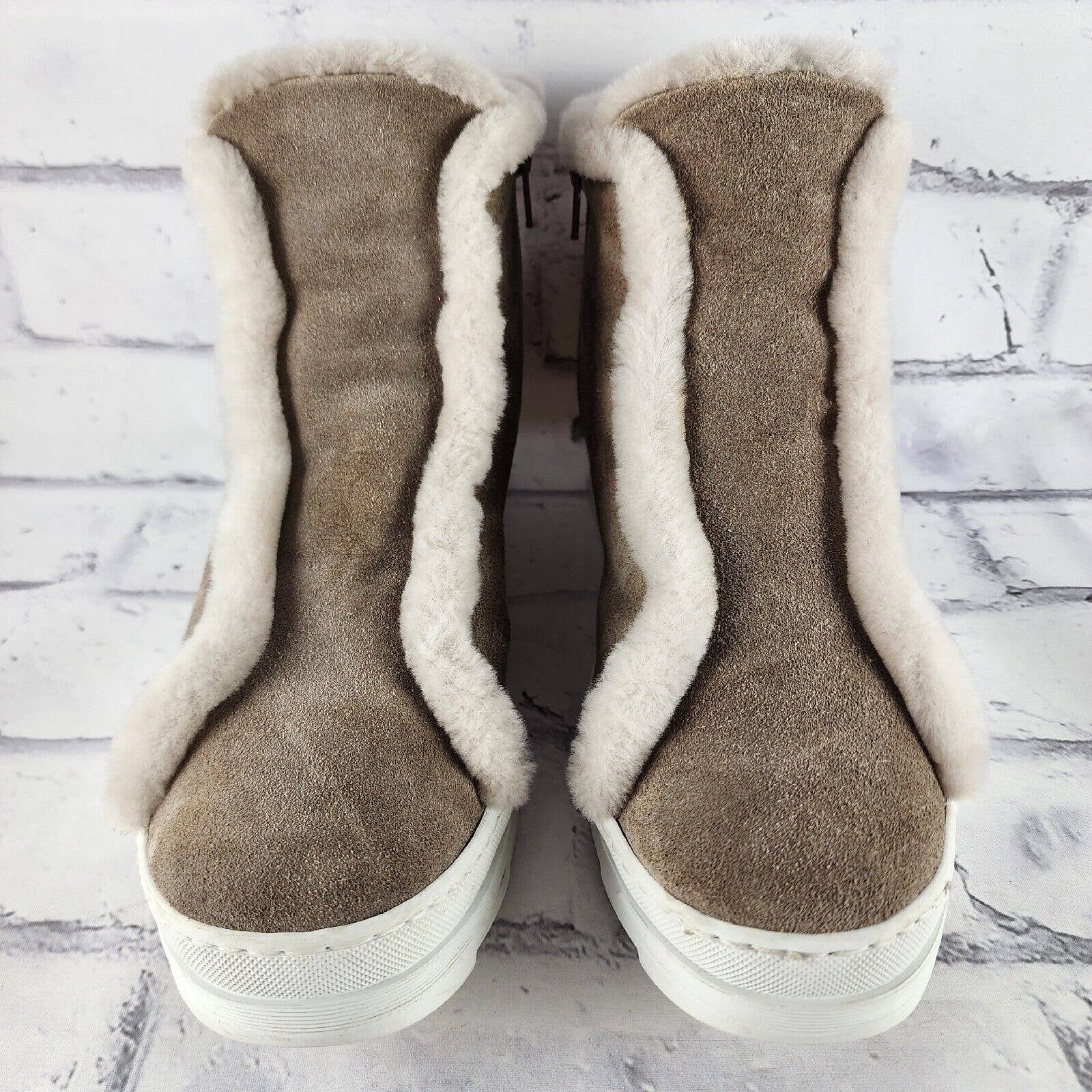 Joyks Winter Ankle Booties Women's 7.5 M Taupe Suede Fur Lined With Side Zipper