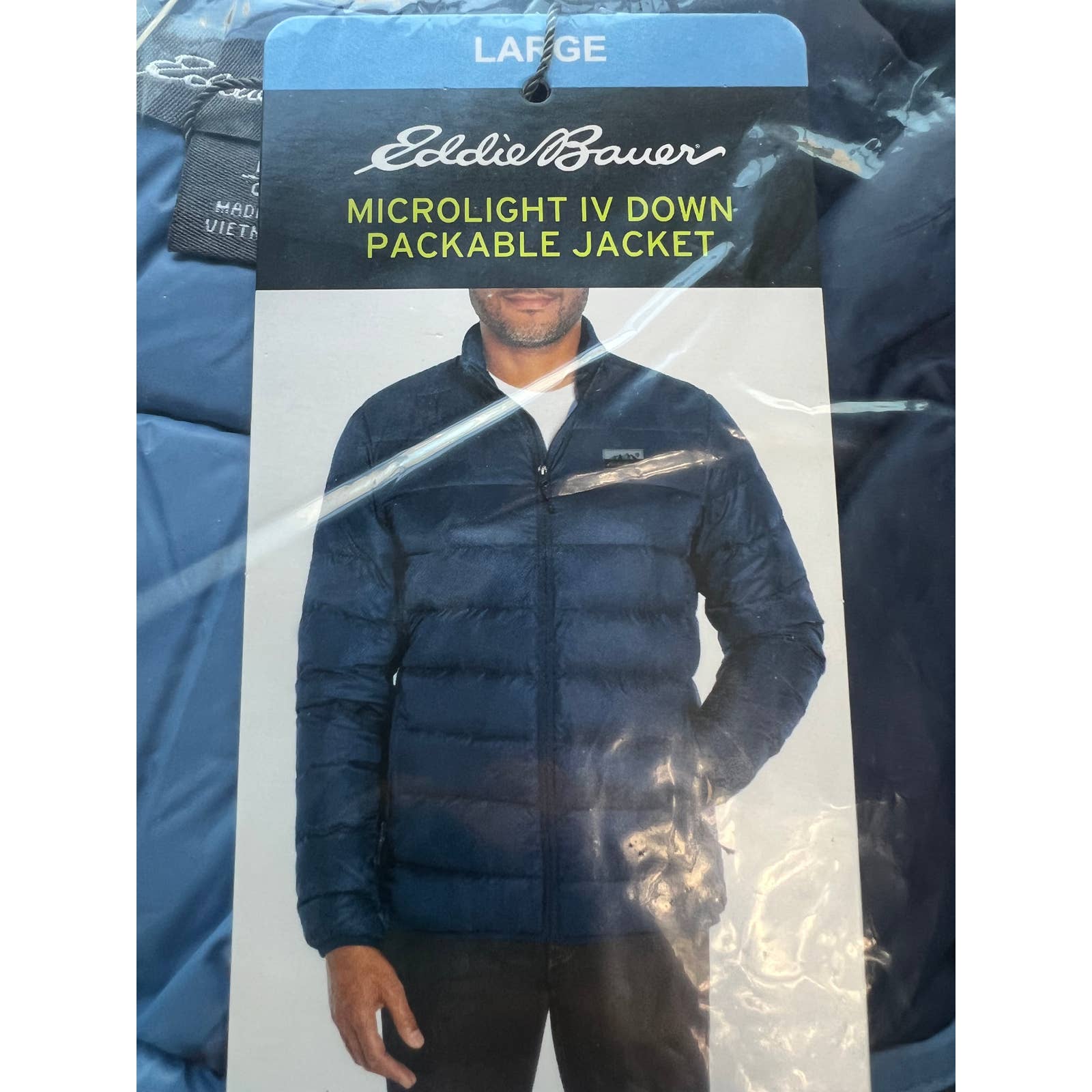 Eddie Bauer Micro Light IV Down Jacket Mens Large Packable Hooded Blue EB650