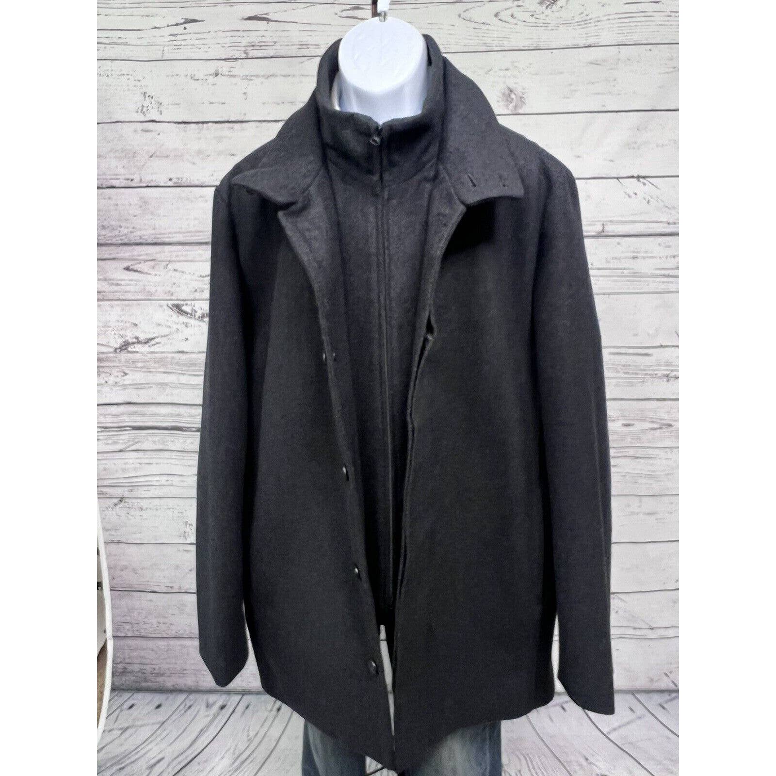 JF J. Ferrar Overcoat Men’s XL Charcoal Black Wool Polyester Blend Jacket