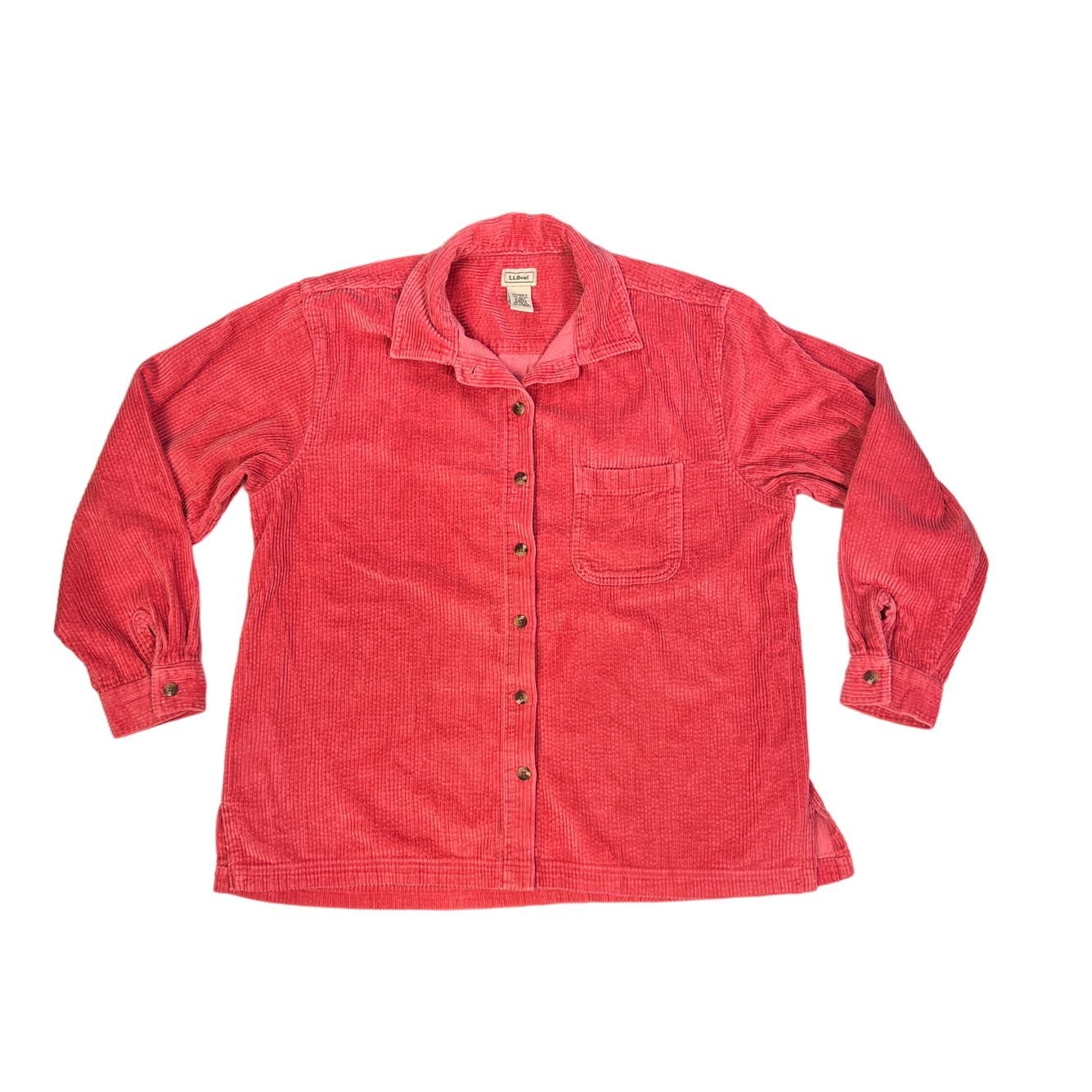 LL Bean Wide Whale Corduroy Shirt Jacket Women’s Large Pink Button Up Cotton