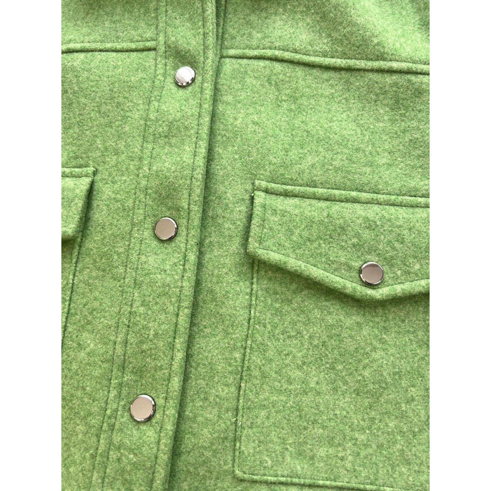 Zara Cropped Shacket Womens Small Coat Green Silver Snaps Soft Cozy Green