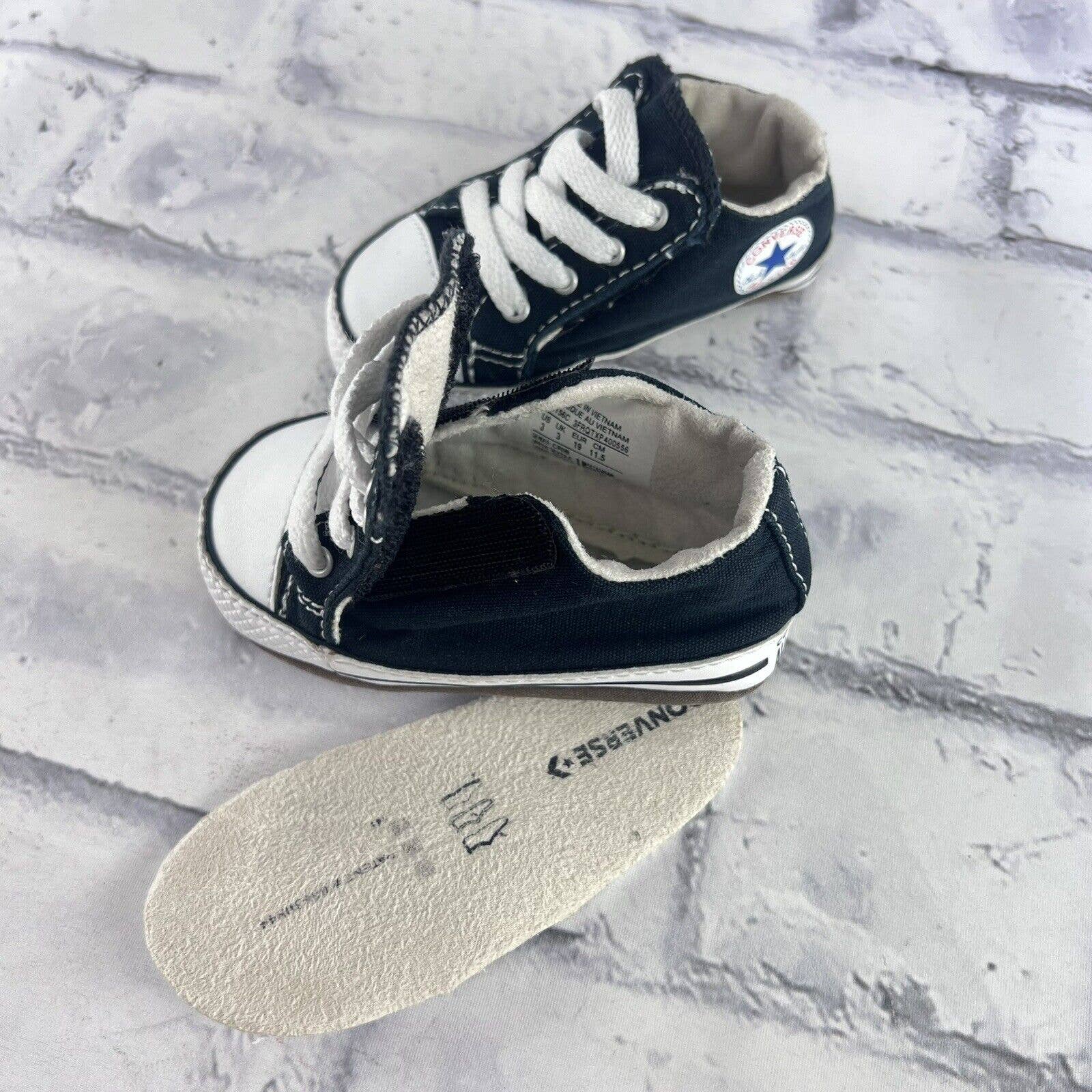 Converse Chuck Taylors All Star Black Cribster Infant Baby Size 3 Black & White