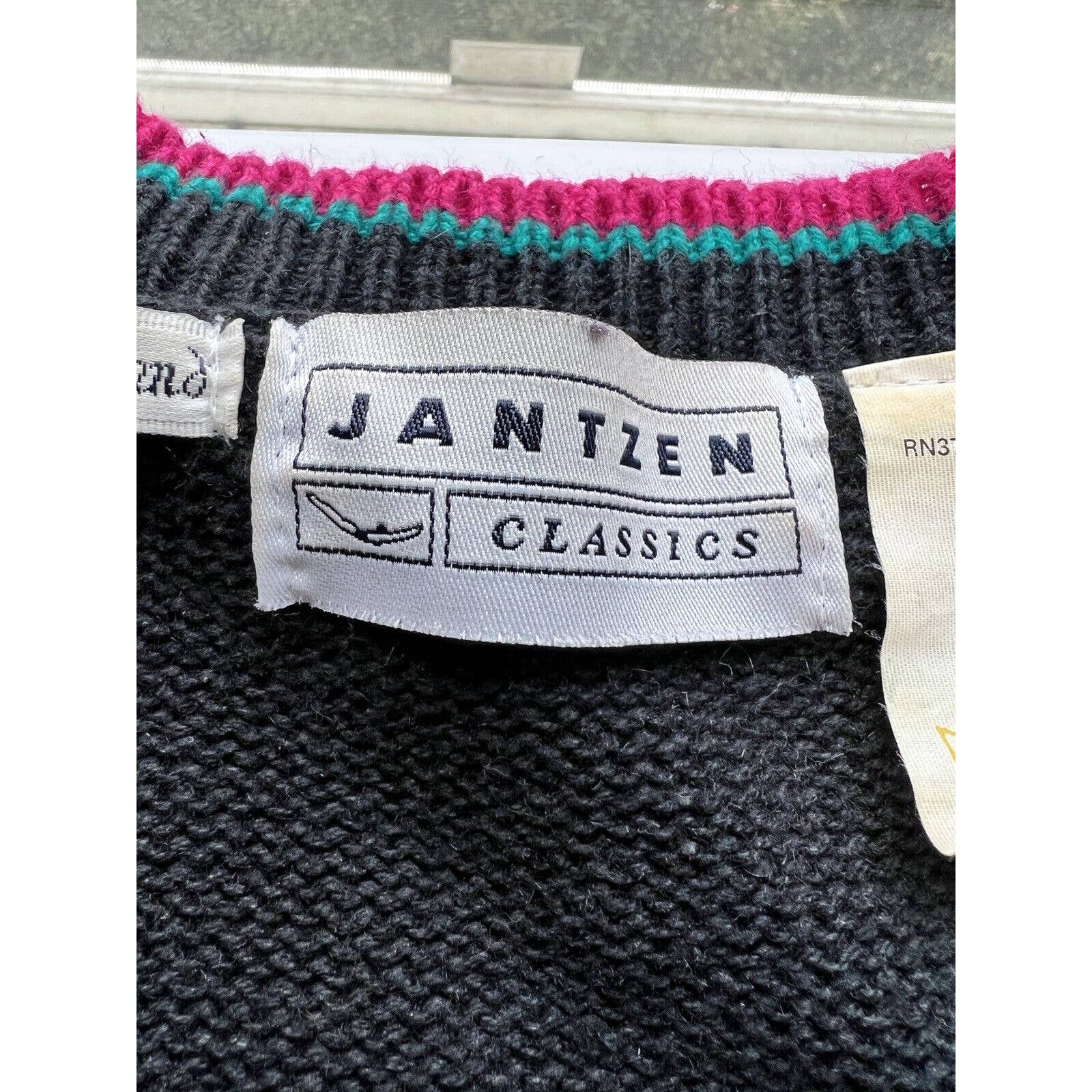Jantzen Classics Cardigan Sweater Womens Large Embroidered By Hand Floral Black