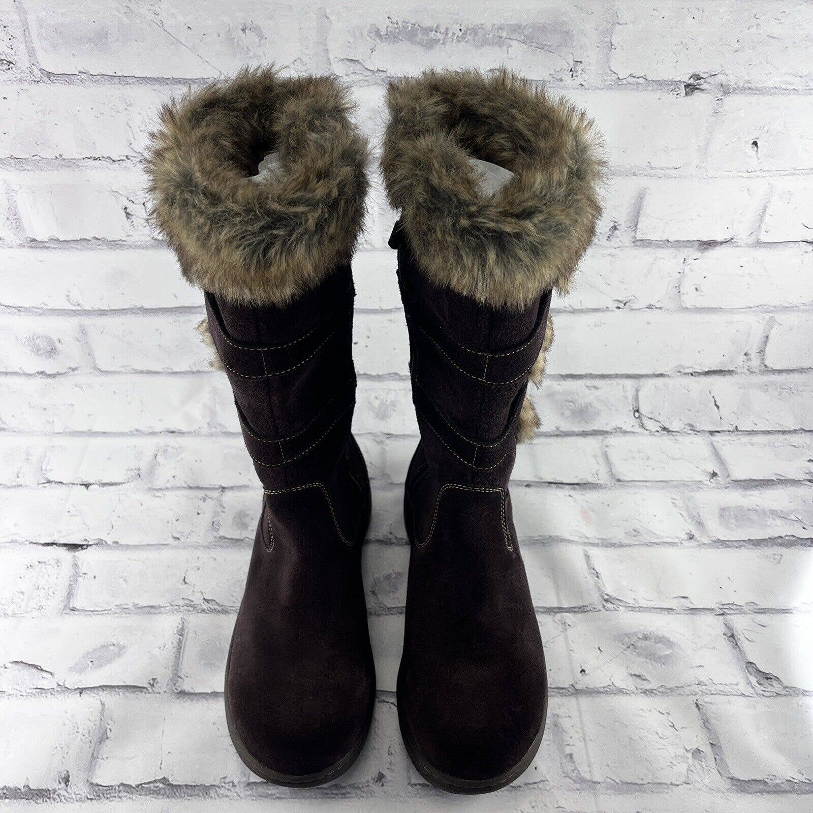LL Bean Nordic Tek 2.5 Boots Size 9.5 M Brown Suede Fur Trim Waterproof Winter