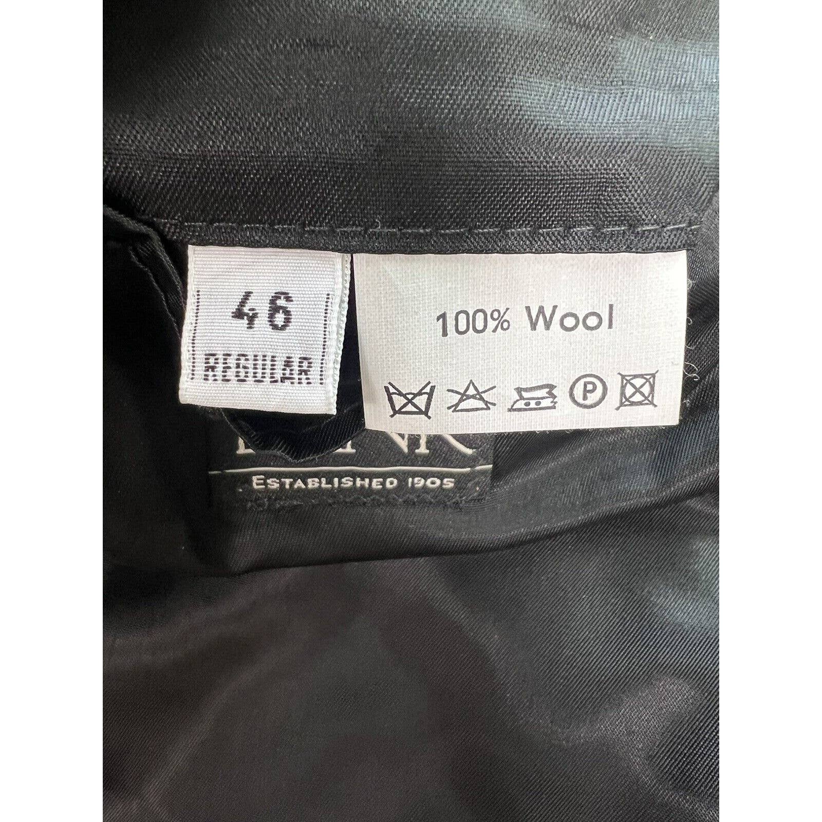 Harris Tweed 2 Button Sport Coat Mens 46R Black Herringbone Wool Jacket Blazer