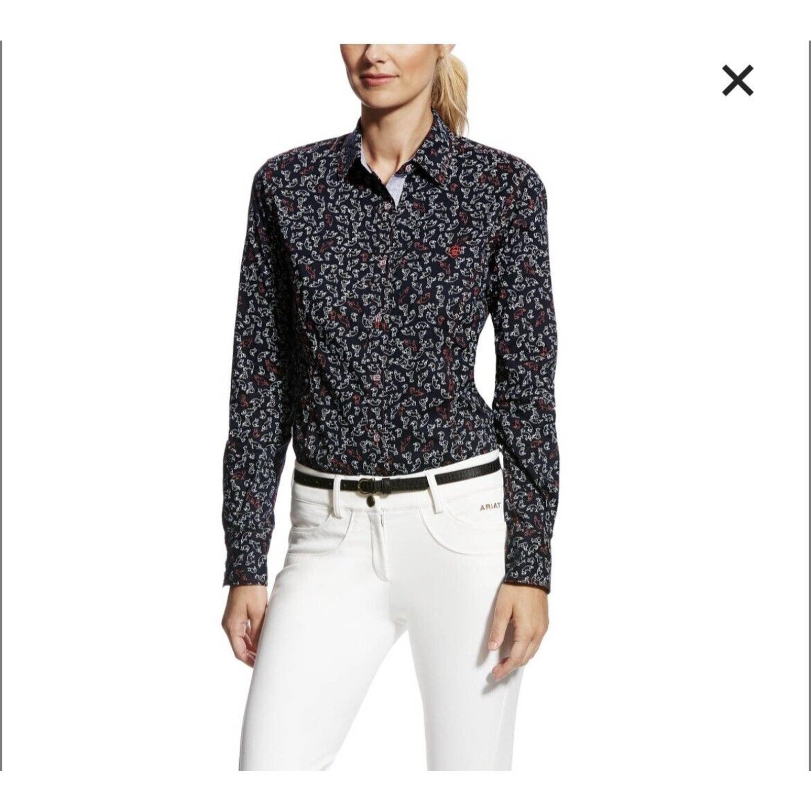Ariat Foxy Button Up Shirt Women’s Medium Top Long Sleeves Navy Blue Cotton
