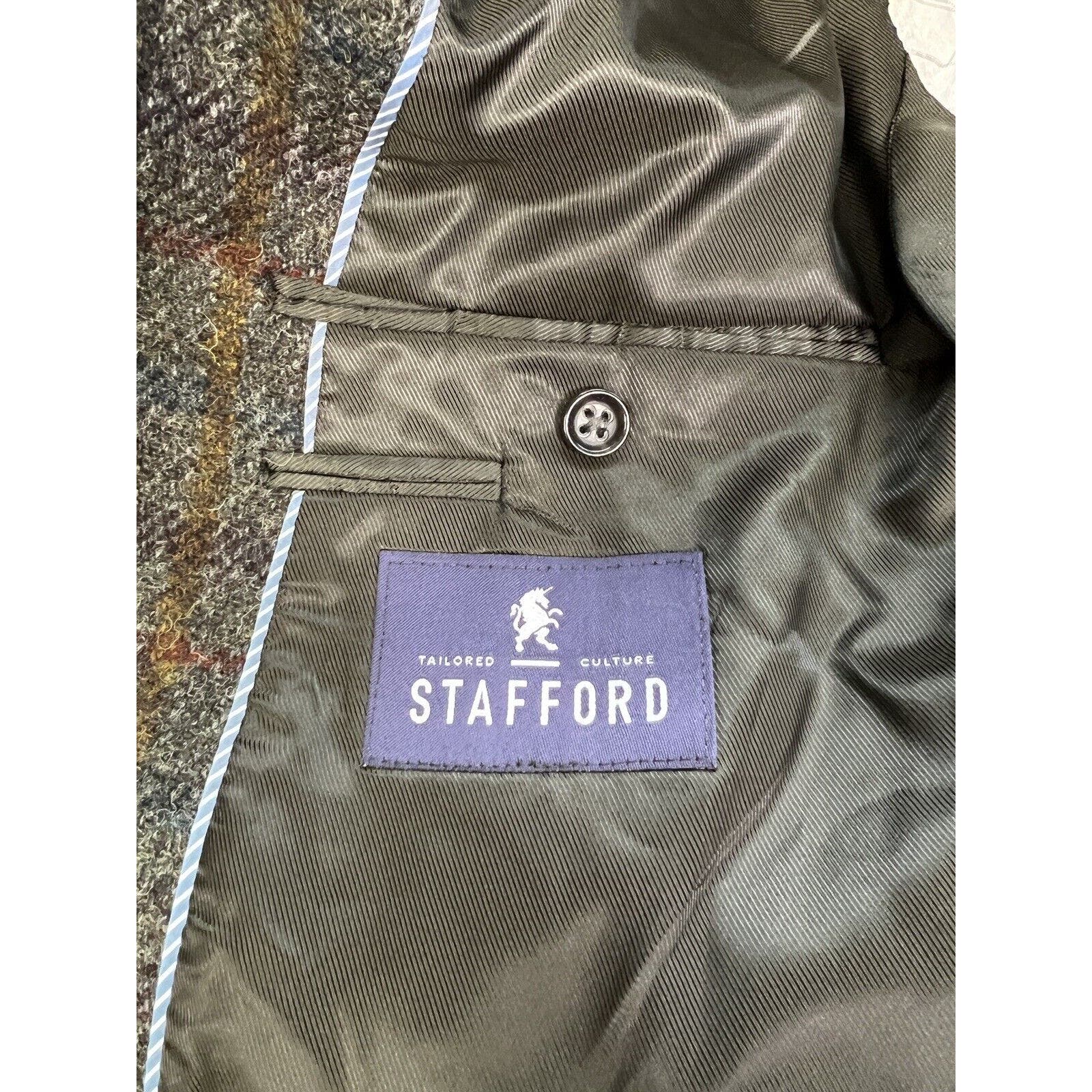 Stafford Harris Tweed 2 Button Sport Coat Mens 42R Classic Fit Wool Windowpane