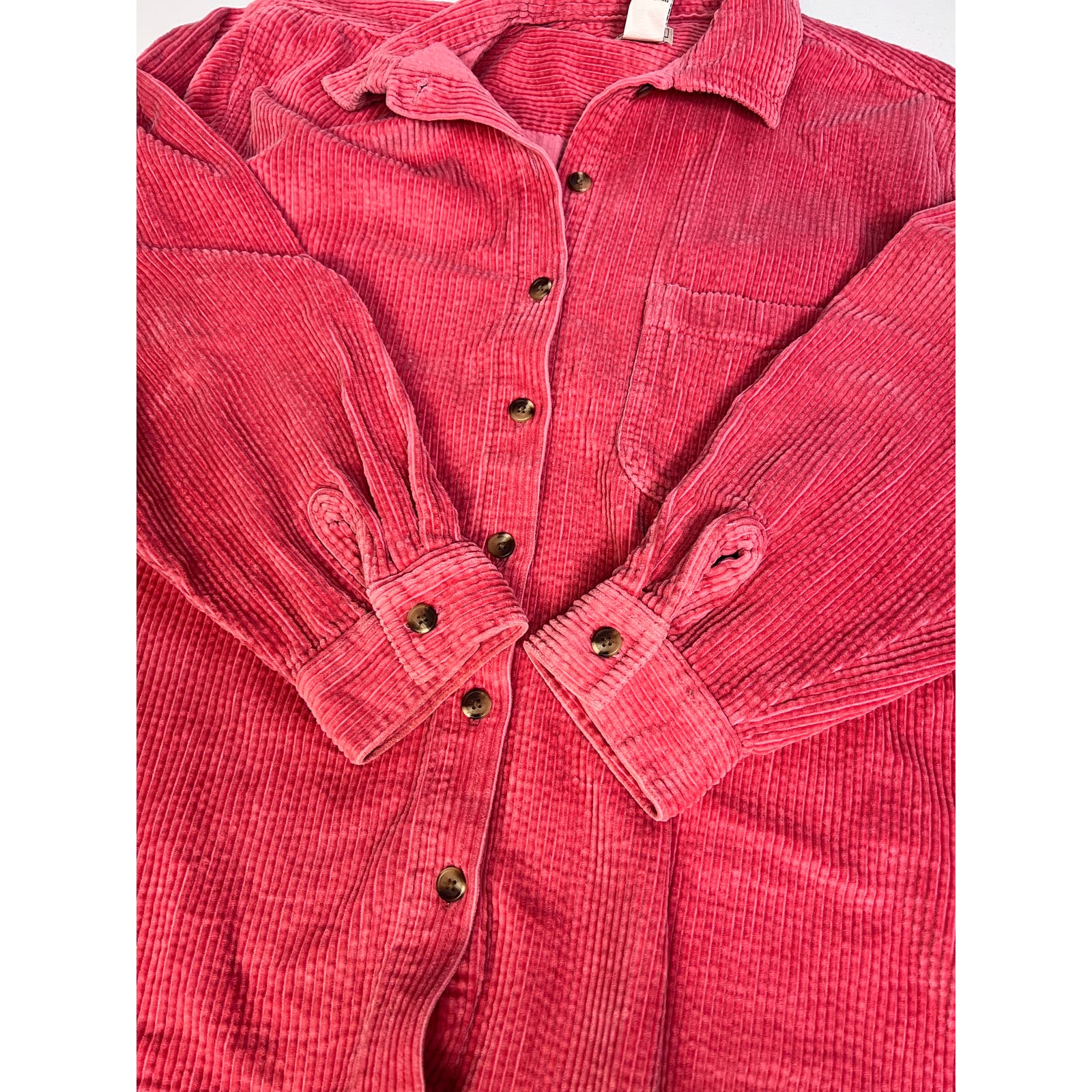 LL Bean Wide Whale Corduroy Shirt Jacket Women’s Large Pink Button Up Cotton