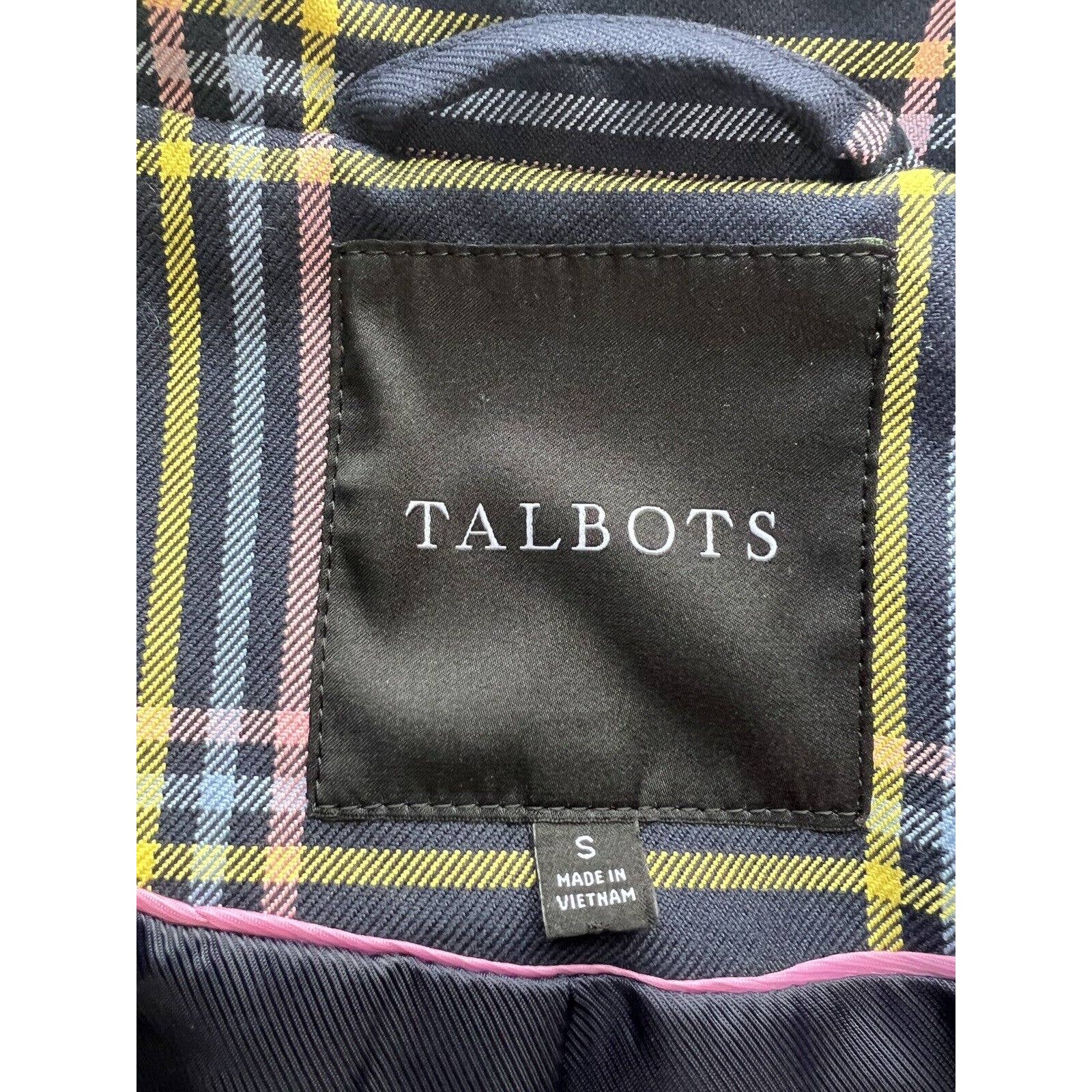 Talbots A Line Plaid Mac Jacket Women’s Small Button Front Navy Trench Coat
