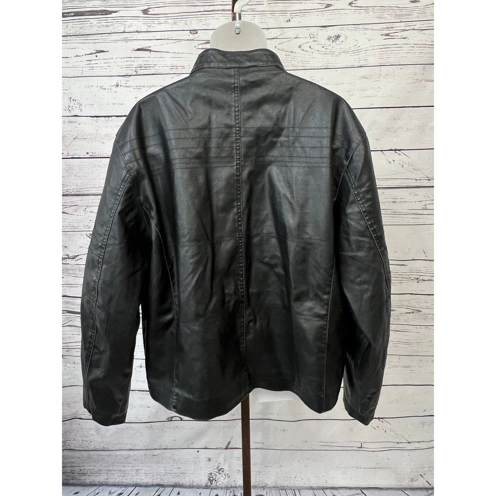 Whispering Smith Motorcycle Jacket Mens XXL Faux Leather Black Distressed Moto