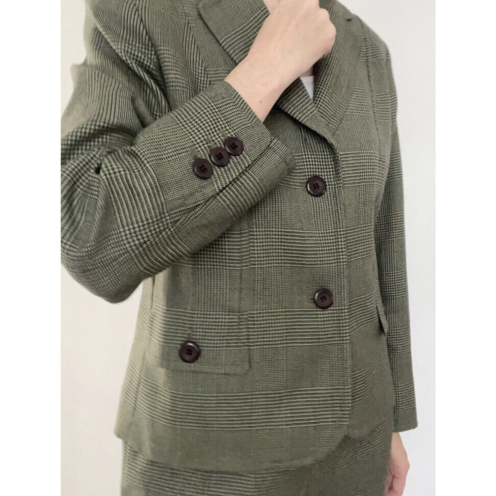Vintage Pendleton Two Button Blazer Women’s Size 14 Houndstooth Plaid Green Wool