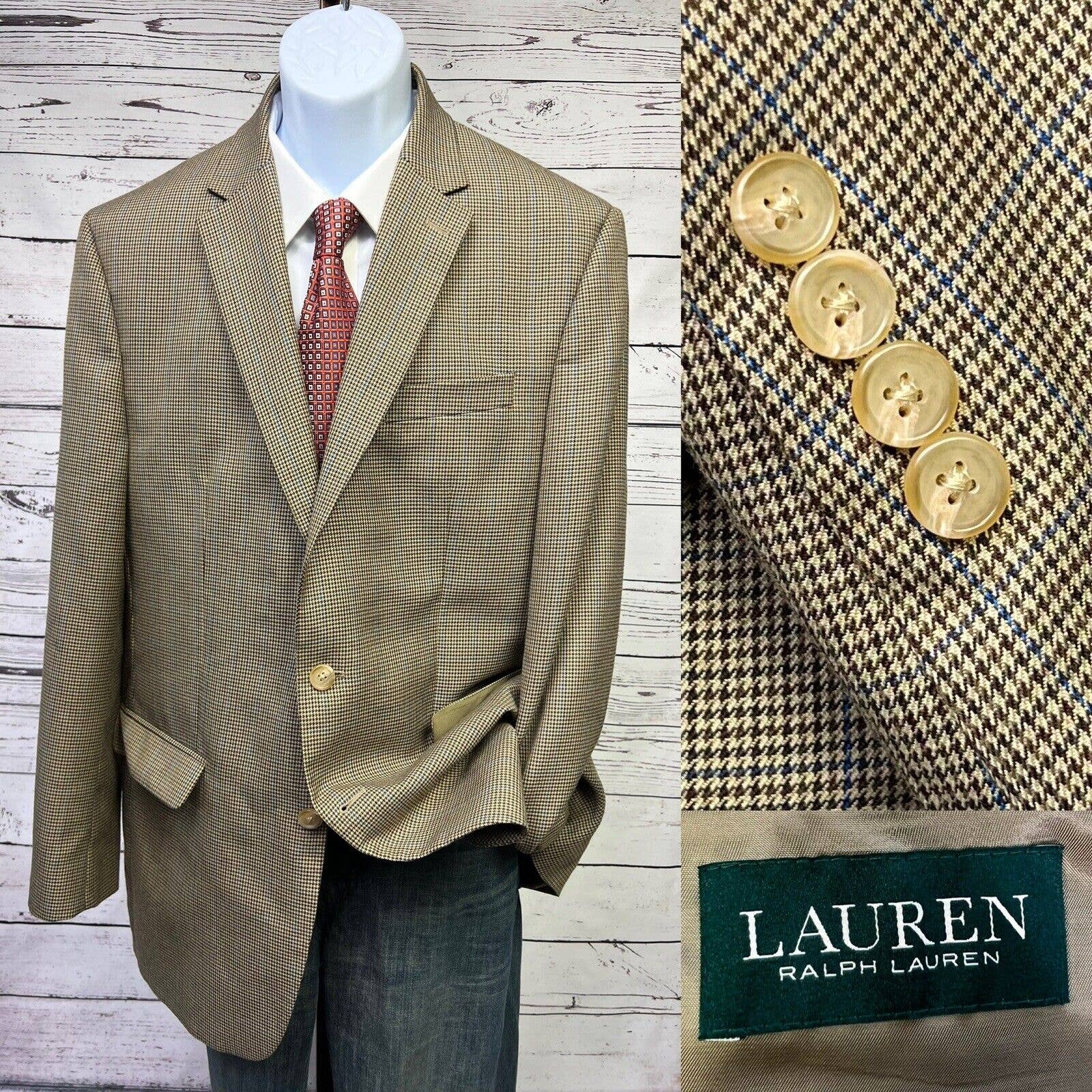 Ralph Lauren 2 Button Sport Coat Men’s 42L Brown Houndstooth Jacket Blazer