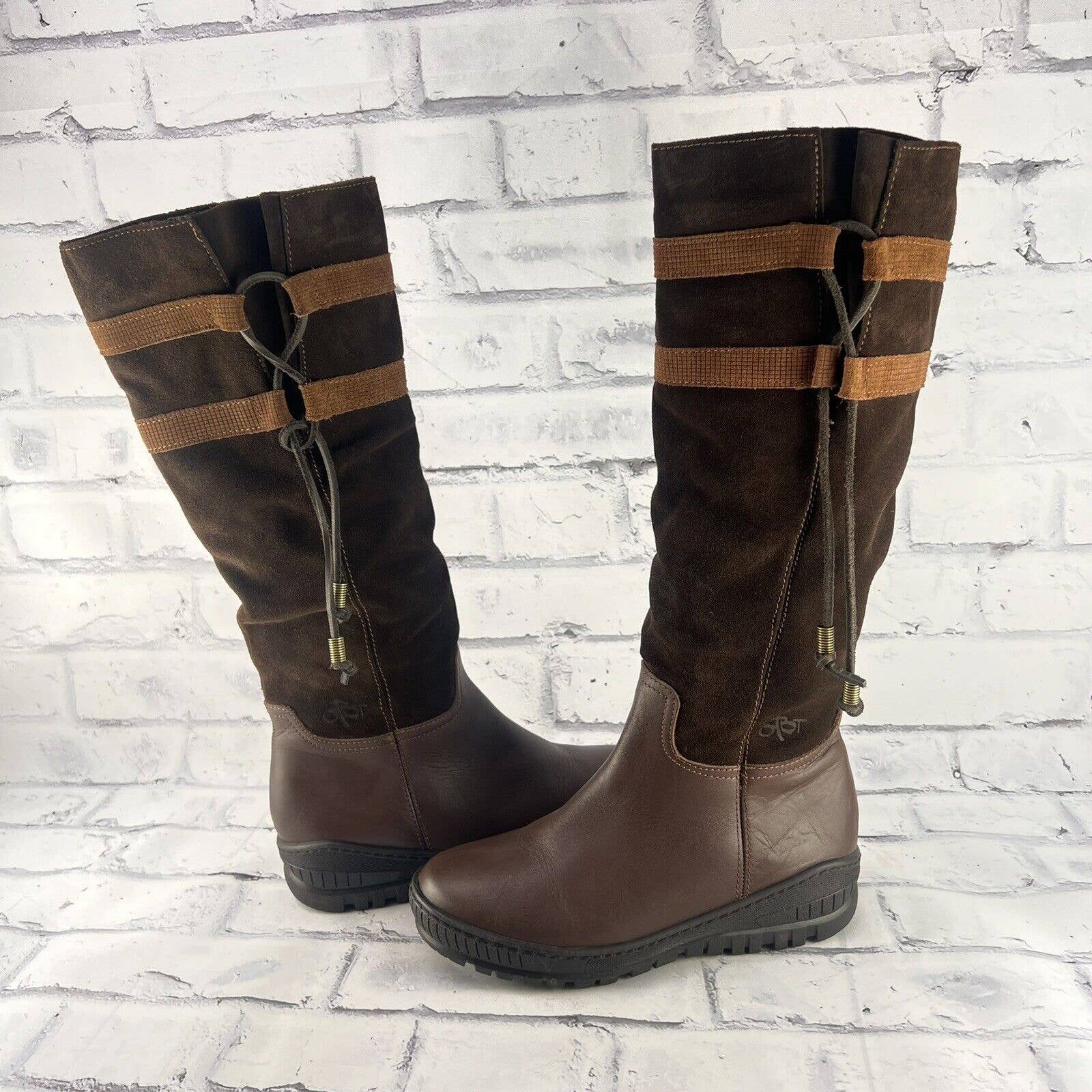 OTBT Move On Cold Winter Boots Women’s 8 Dark Brown Suede Knee High Spiked Soles