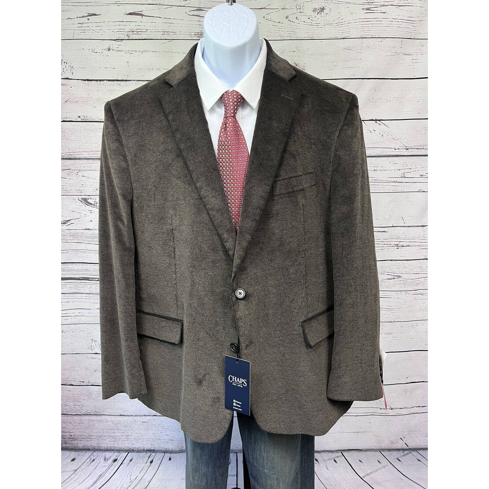 Chaps Canfield Corduroy Sport Coat Men’s 48 R Classic Fit Stretch Gray / Brown