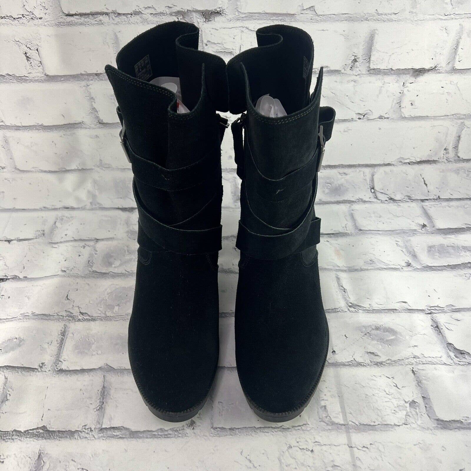 Clarks Malvet Doris Boots Women’s Size 11 W Heeled Leather Black Suede Buckle