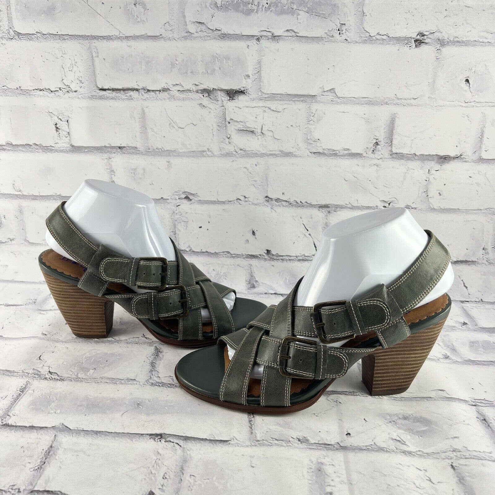 Indigo By Clarks Slingback Sandals Women’s 9 Strappy Double Buckle Green Leather