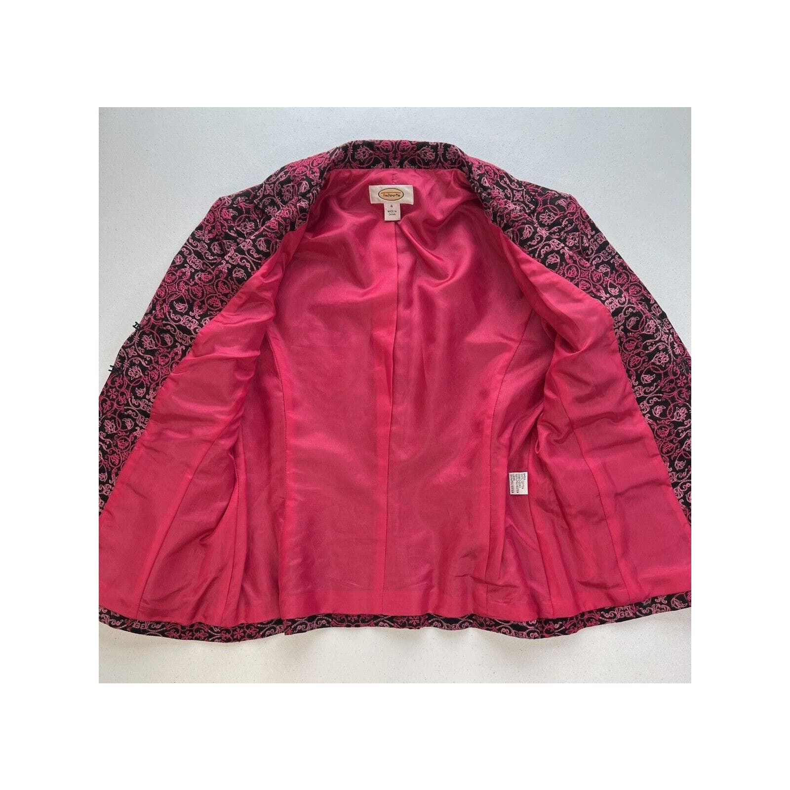 Talbots Blazer Women’s Size 4 Career Jacket Embroidered Lined Black And Pink