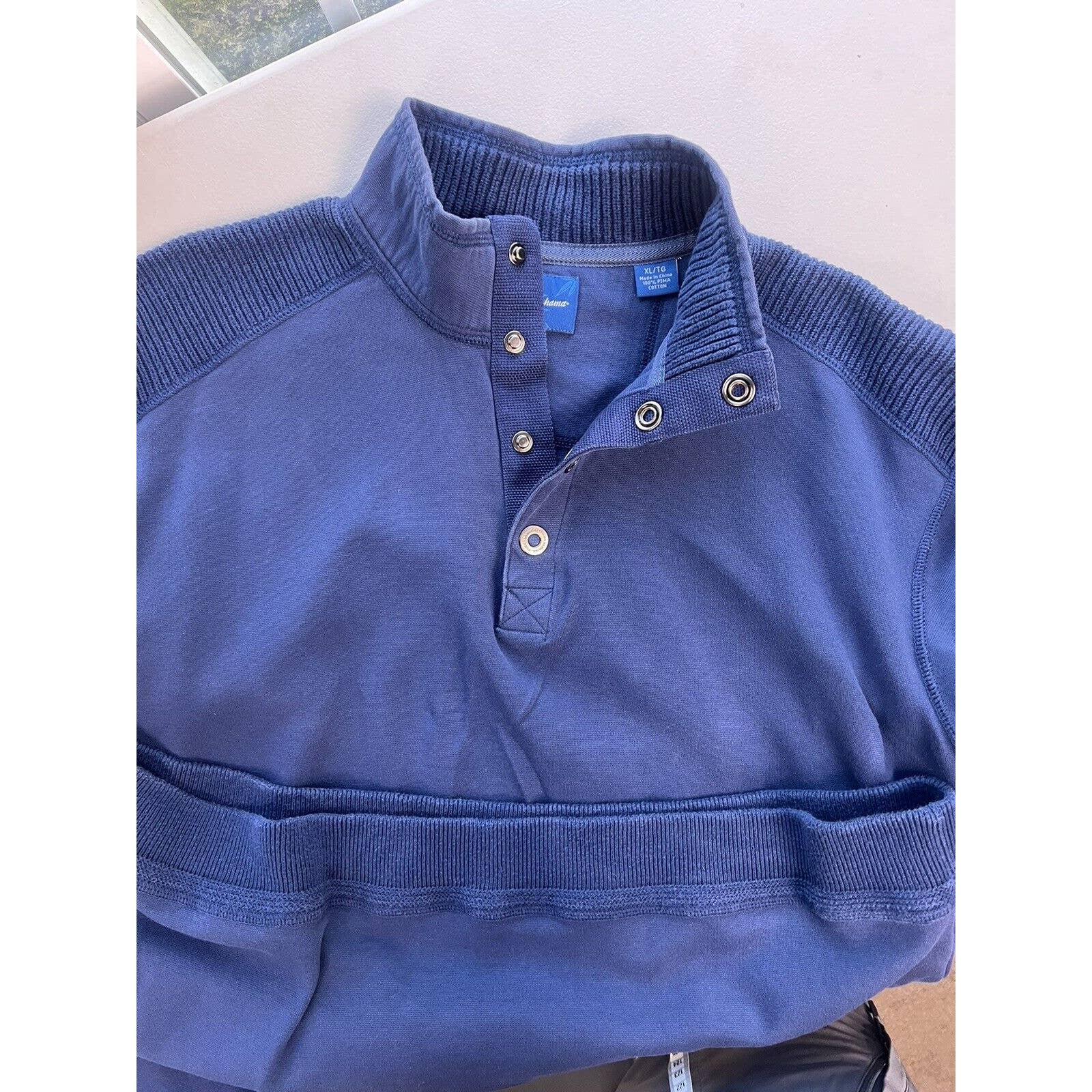 Tommy Bahama Pullover Sweater Men’s XL Pima Cotton Blue Snap Collar Neckline