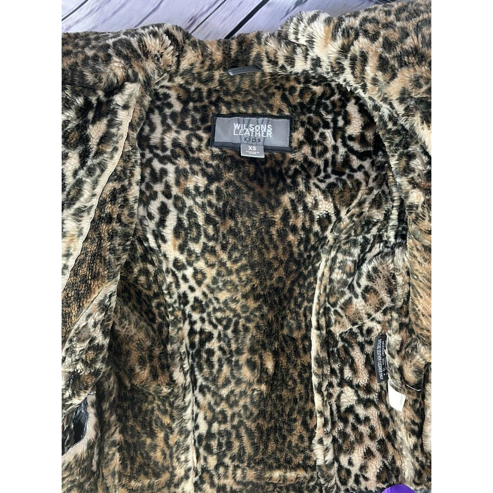 Wilsons Leather Hooded Jacket Girls Extra Small Leopard Lined Fur Black XS