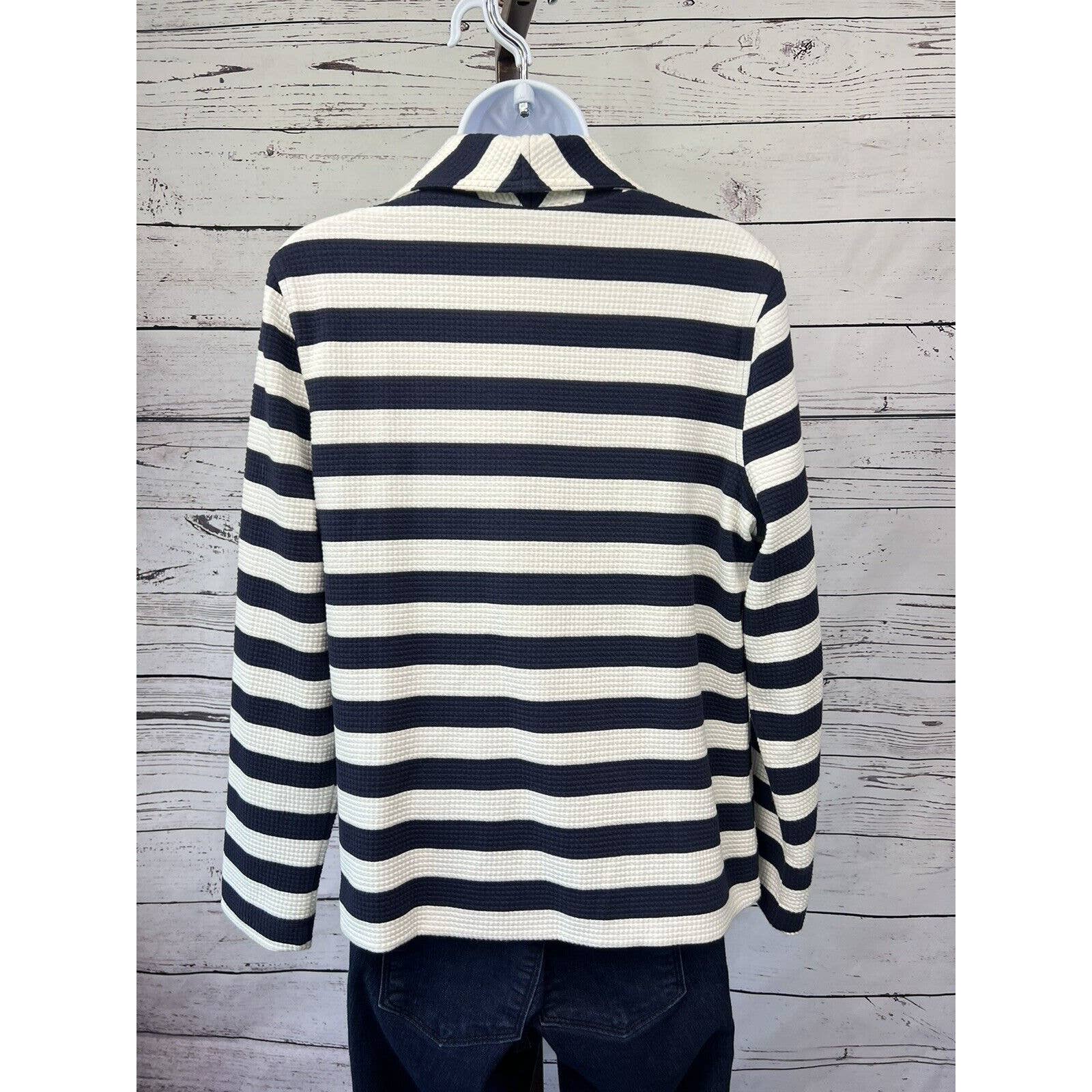 T by Talbots Jacket Womens Large Navy Blue White Stripe Casual Nautical Zip