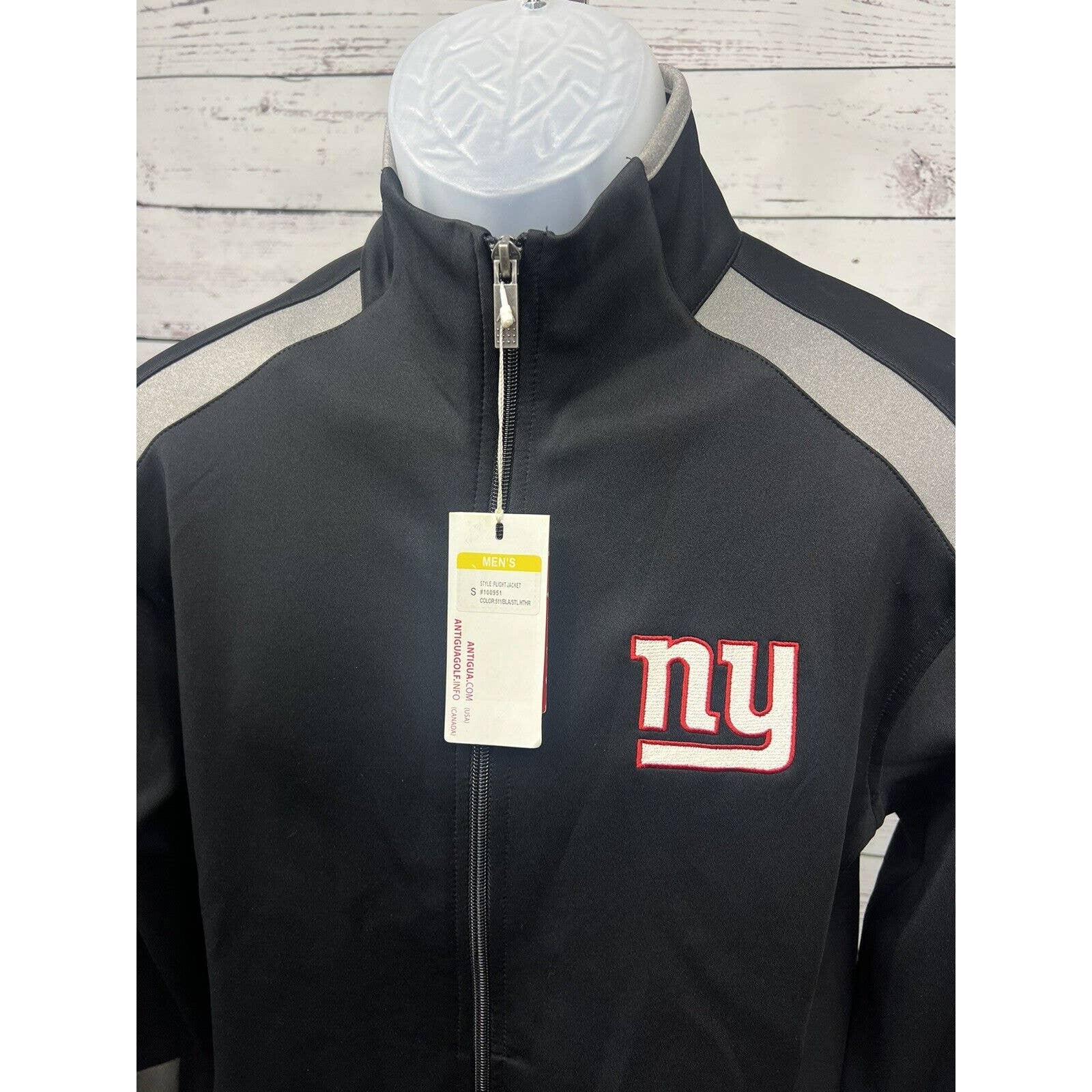 Antigua Flight Jacket New York Giants Men’s Small NFL Full Zip Black And Gray