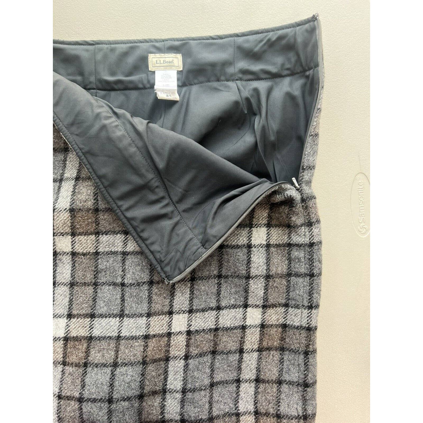 L.L. Bean Skirt Women’s Size 6 Petite Wool Blend Lined Gray And Brown Plaid