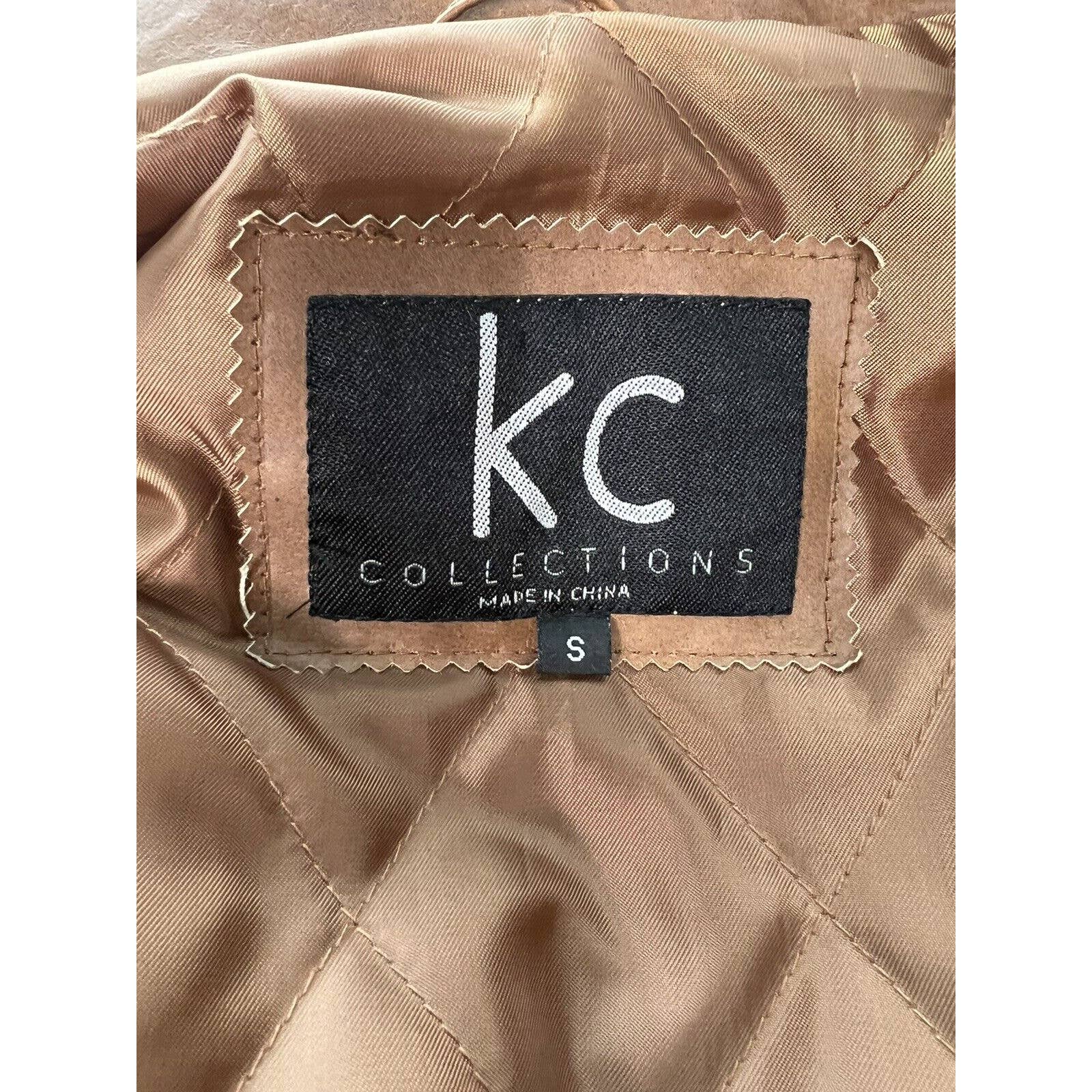 KC Collections Leather Jacket Women’s Small Distressed Caramel Brown Full Zip